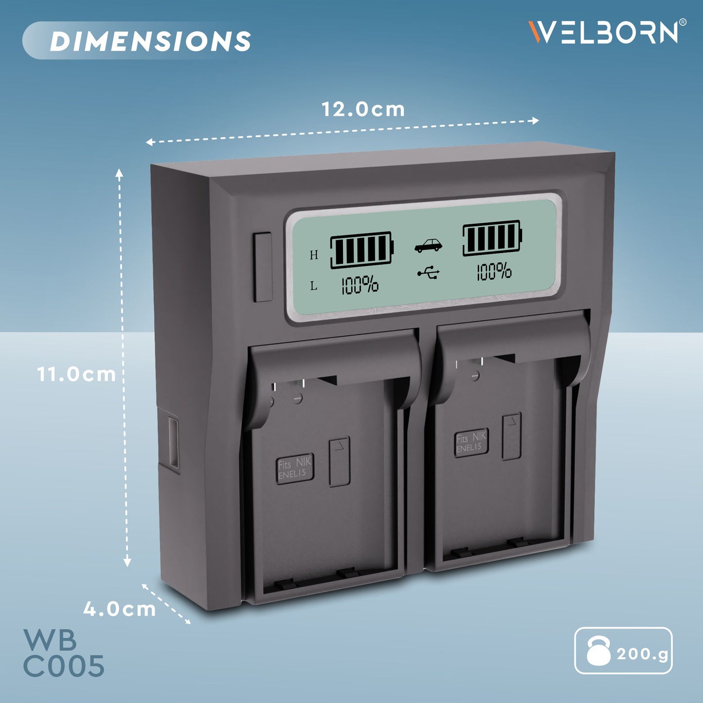 Welborn Dual LCD Camera Battery Charger for Nikon EN-EL15 Battery Compatible with Nikon D500, D600, D610, D750, D780, D800 to D810, D810A, D850, D7000 to D7500, 1 V1, Z5 to Z7 II