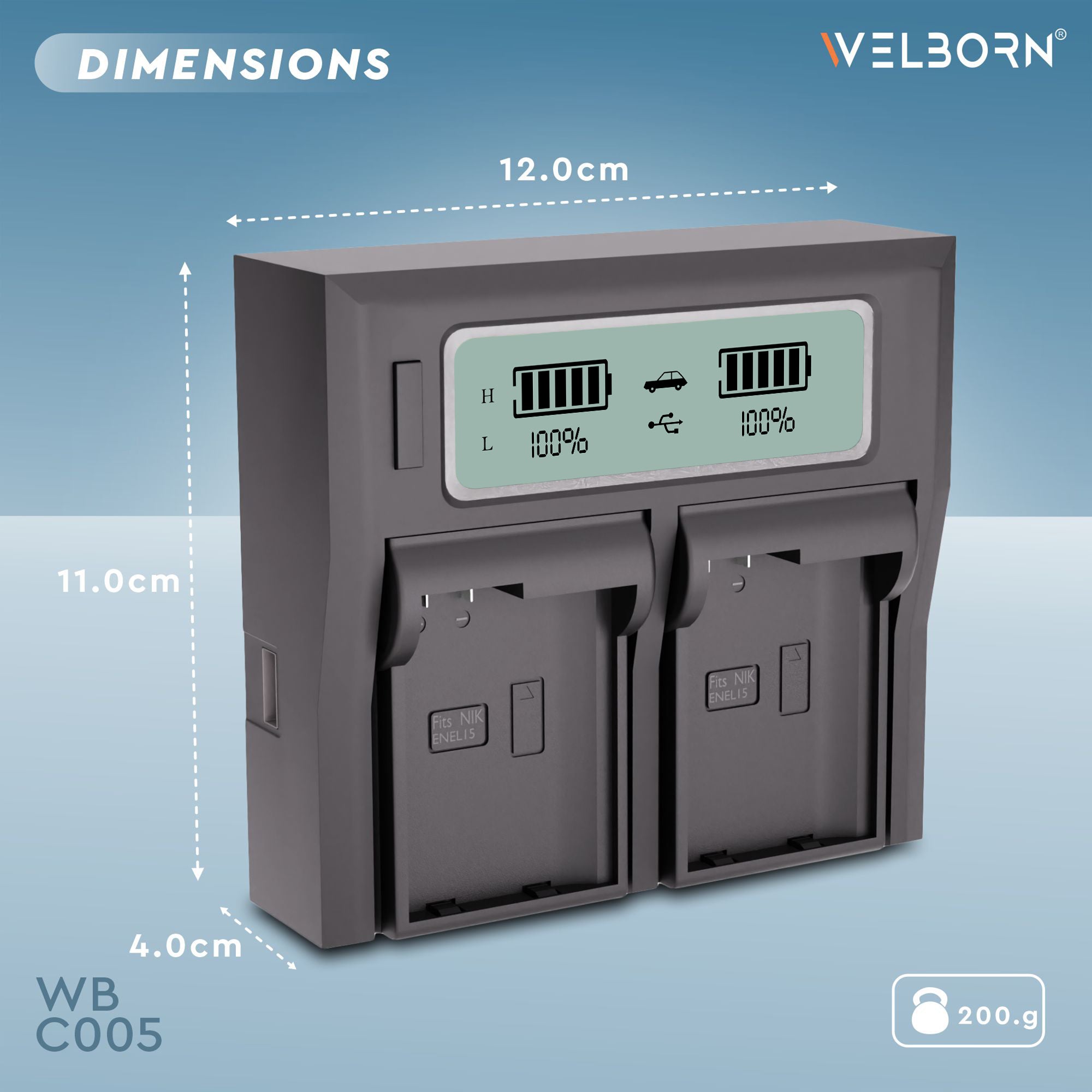 Welborn Dual LCD Camera Battery Charger for Nikon EN-EL15 Battery Compatible with Nikon D500, D600, D610, D750, D780, D800 to D810, D810A, D850, D7000 to D7500, 1 V1, Z5 to Z7 II