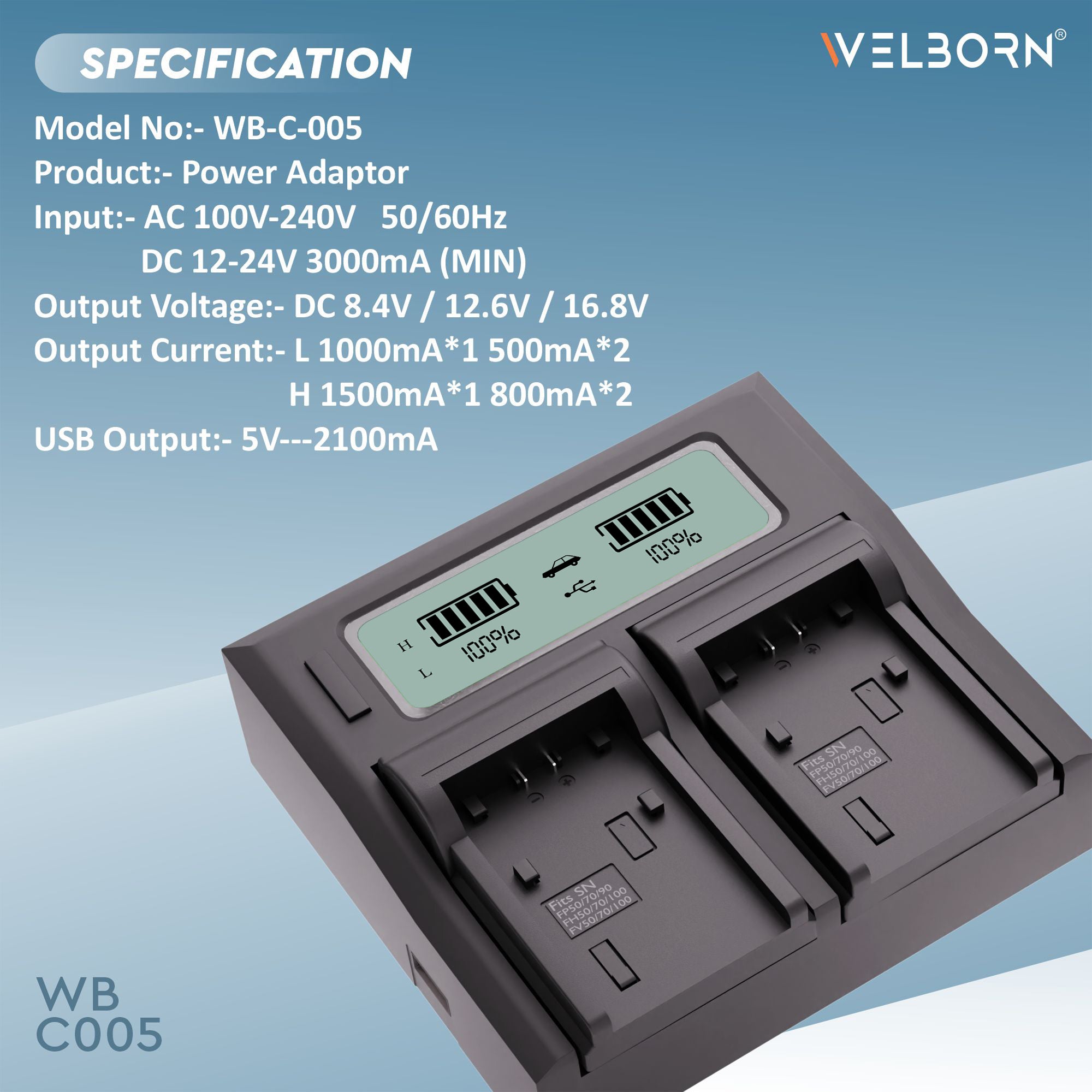 Welborn Dual LCD Camera Battery Charger for Sony NP-FV100 Battery Comaptiable with Sony DCR-SR15 to SR21 DCR-SR68 DCR-SR88 DCR-SX15 to DCR-SX85 FDR-AX33 FDR-AX53