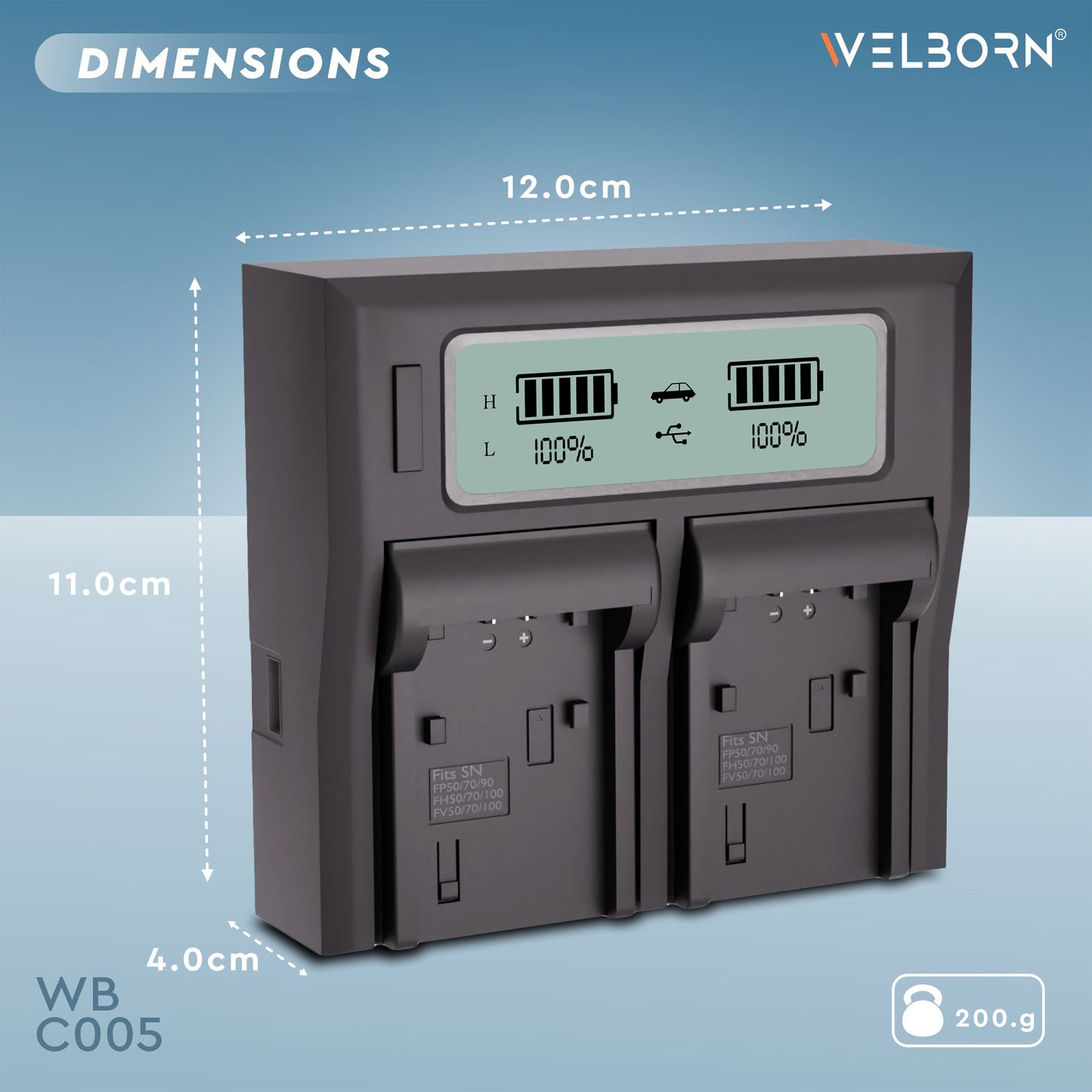 Welborn Dual LCD Camera Battery Charger for Sony NP-FV100 Battery Comaptiable with Sony DCR-SR15 to SR21 DCR-SR68 DCR-SR88 DCR-SX15 to DCR-SX85 FDR-AX33 FDR-AX53