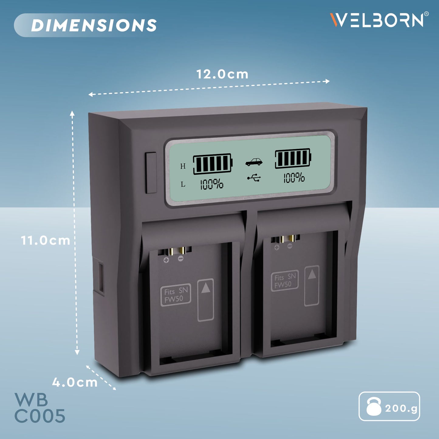Welborn Dual LCD Camera Battery Charger for NP-FW50 Battery Compatible with A7/A7II/A7R A5100 NEX6 A6000 Cameras