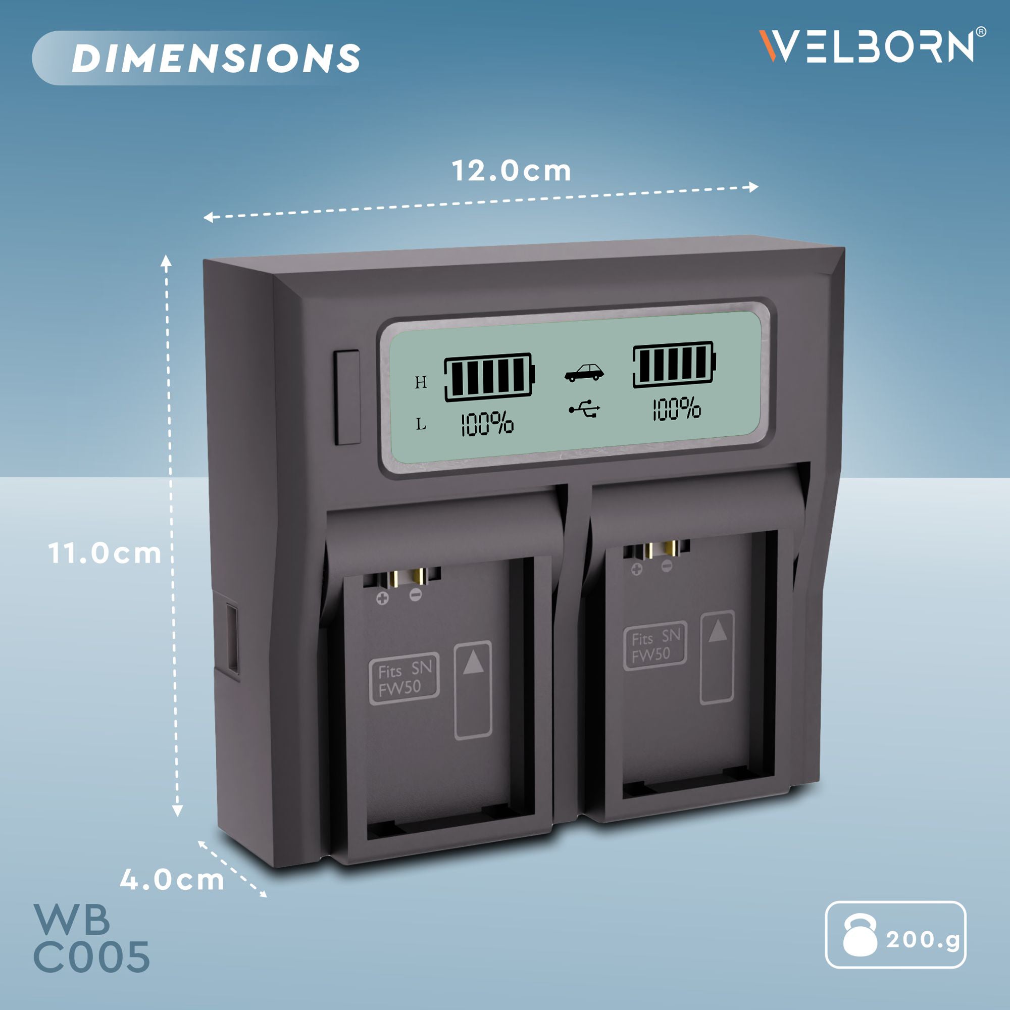Welborn Dual LCD Camera Battery Charger for NP-FW50 Battery Compatible with A7/A7II/A7R A5100 NEX6 A6000 Cameras