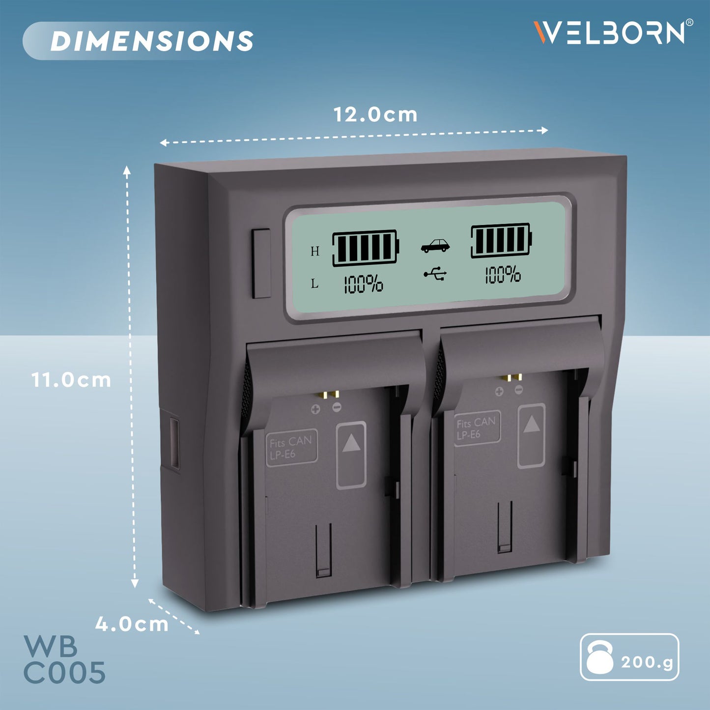 Welborn Dual LCD Camera Battery Charger for Canon LP-E6/LP-E6N Battery Compatible with Canon EOS 5D Mark II to EOS 5D Mark IV, EOS 5DS to EOS 7D Mark II, EOS 60D to EOS 80D, XC10, R5 to R6 II
