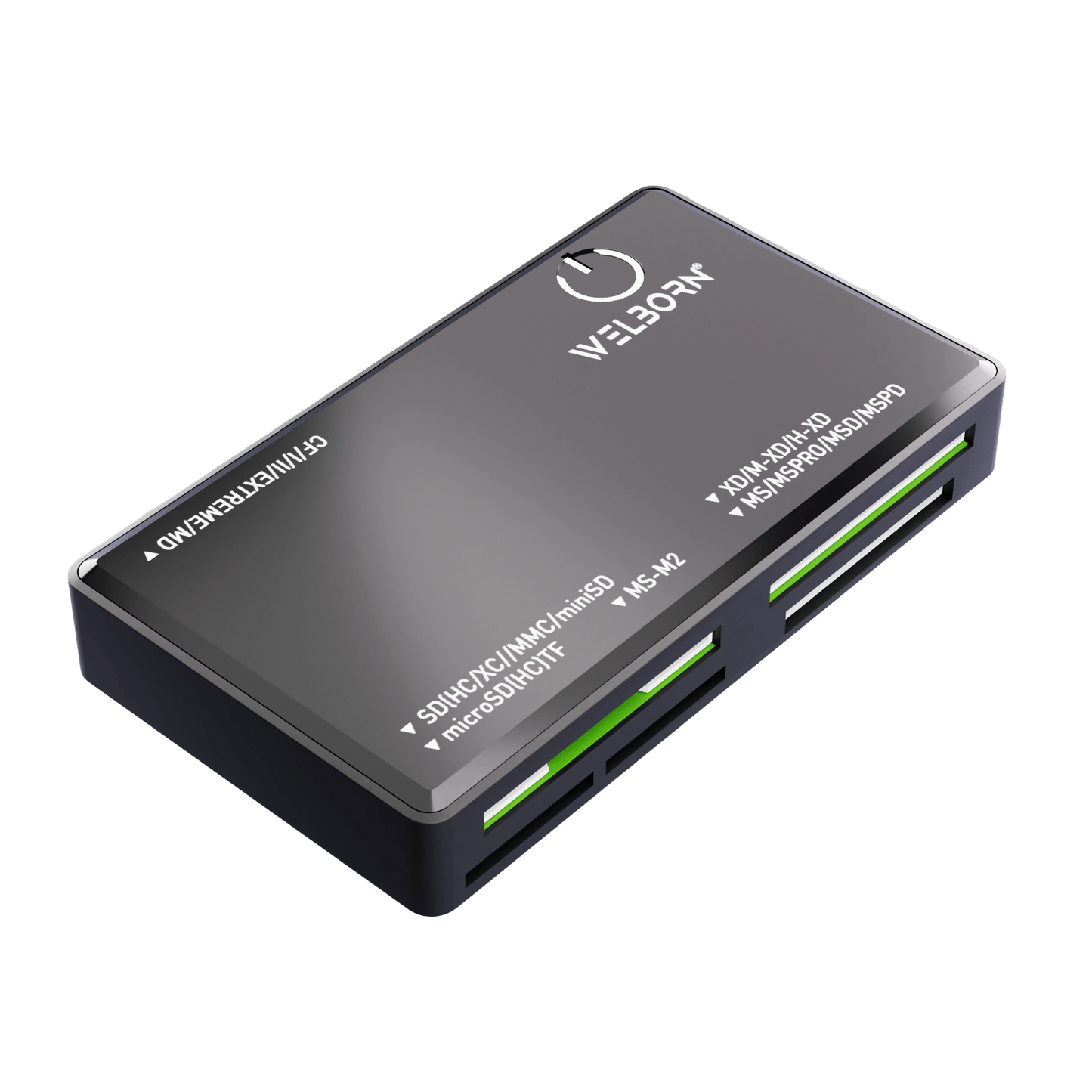 WELBORN CR22 5 in 1 USB High Speed Card Reader for Digital Memory Cards TF SD Micro SD SDHC SDXC Flash Card and MS-M2 Card 2 feet Cable Black