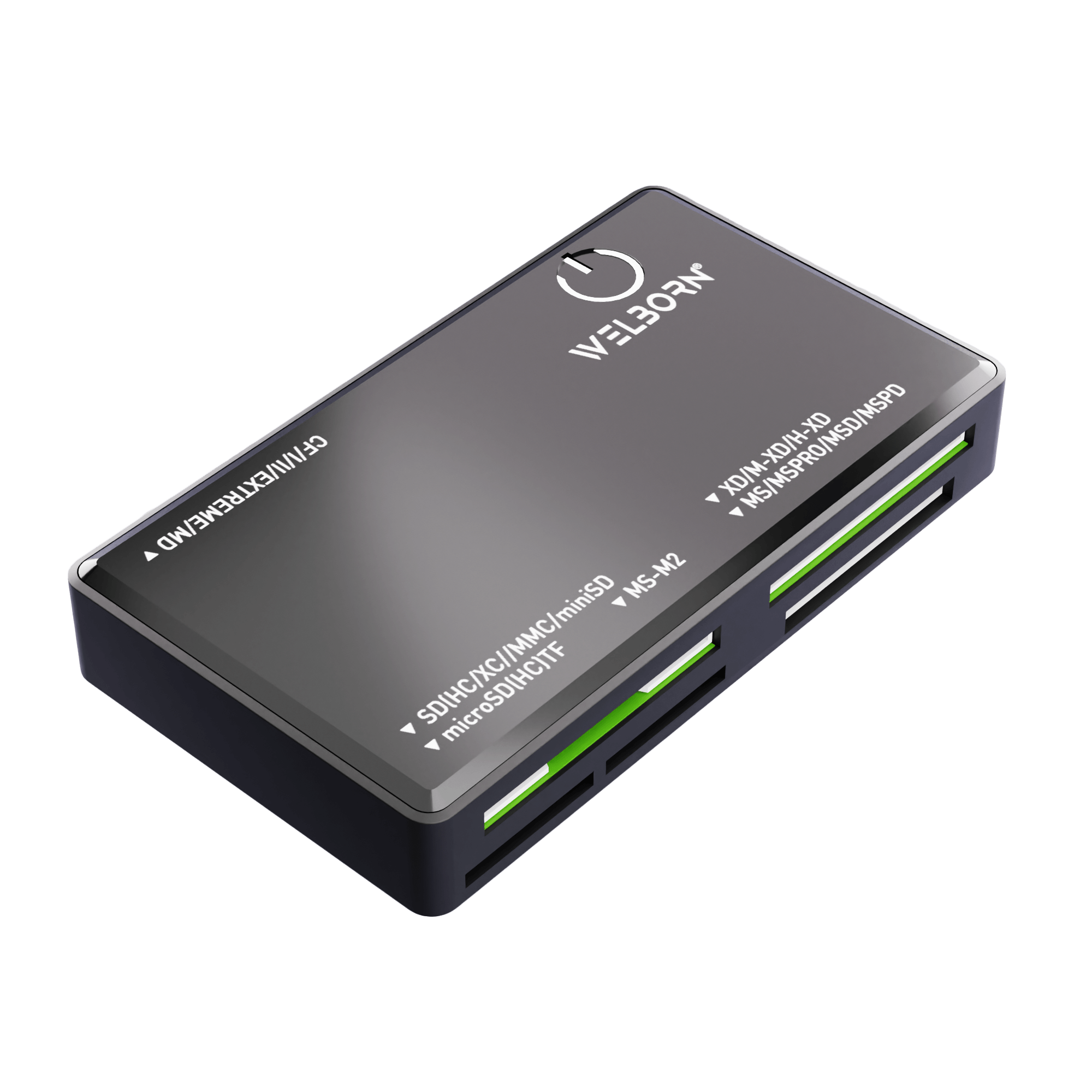 WELBORN CR22 5 in 1 USB High Speed Card Reader for Digital Memory Cards TF SD Micro SD SDHC SDXC Flash Card and MS-M2 Card 2 feet Cable Black