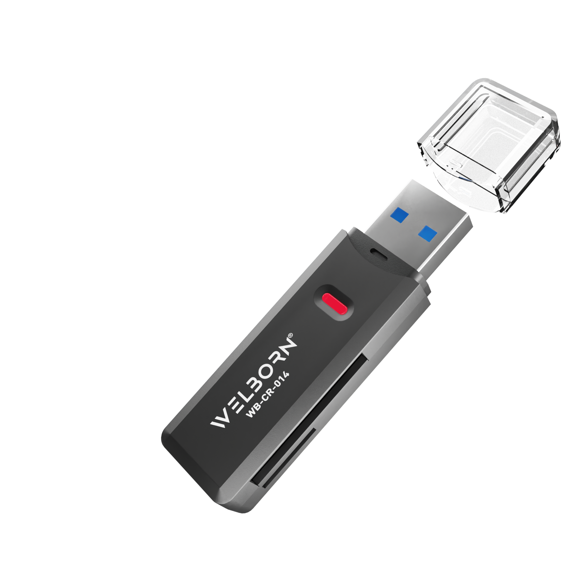 Welborn WB-CR-014 Multi Memory Card Reader | High-Speed USB Card Reader for SD, Micro SD & Camera Memory Cards | Plug & Play Data Transfer Adapter