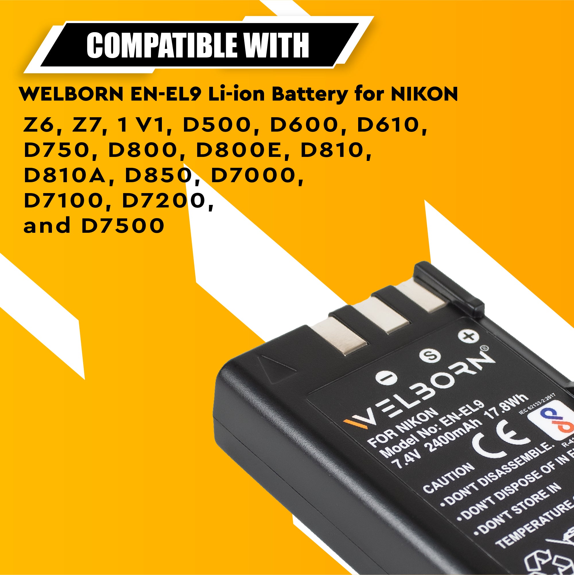 Welborn EN-EL9 Rechargeable Battery Pack Compatible with Nikon D60,D3000,D5000
