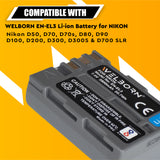 Welborn Camera Battery for Nikon ENEL3 (2800 mAh) Battery Compatible with Nikon D300, D300s, D100, D50, D40, D70, D700, D70s, D80, D90, and D200