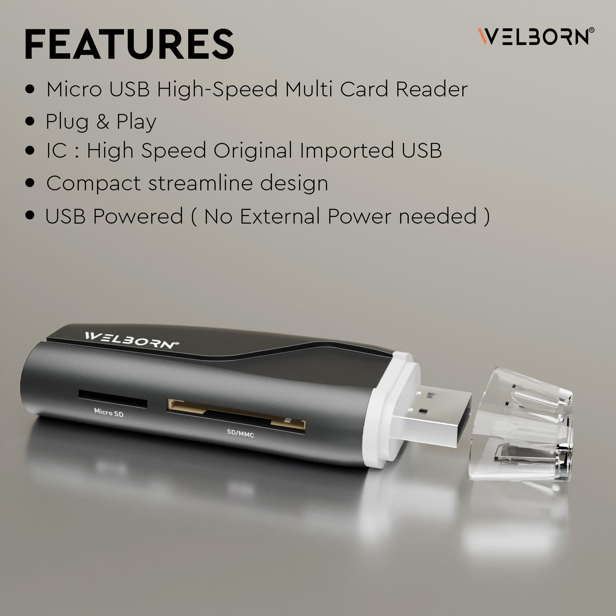 WELBORN CR11 2 in 1 USB High Speed Card Reader for Digital Memory Cards TF SD Micro SD SDHC SDXC