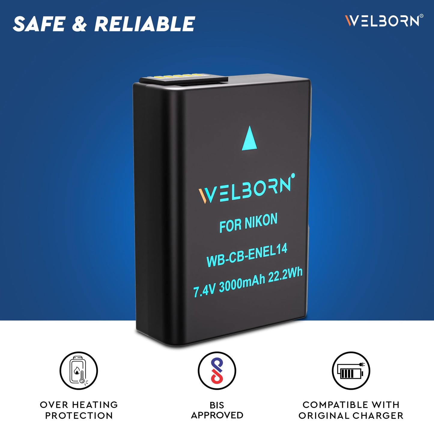 Welborn 3000 mAh (ENEL14 Platinum) Secondary Rechargeable Li-ion Battery for Nikon Digital Camera for Nikon D3100, D3200, D3300, D3400, D3500, D5100, D5200, D5300, D5500, D5600, DF DSLR & More