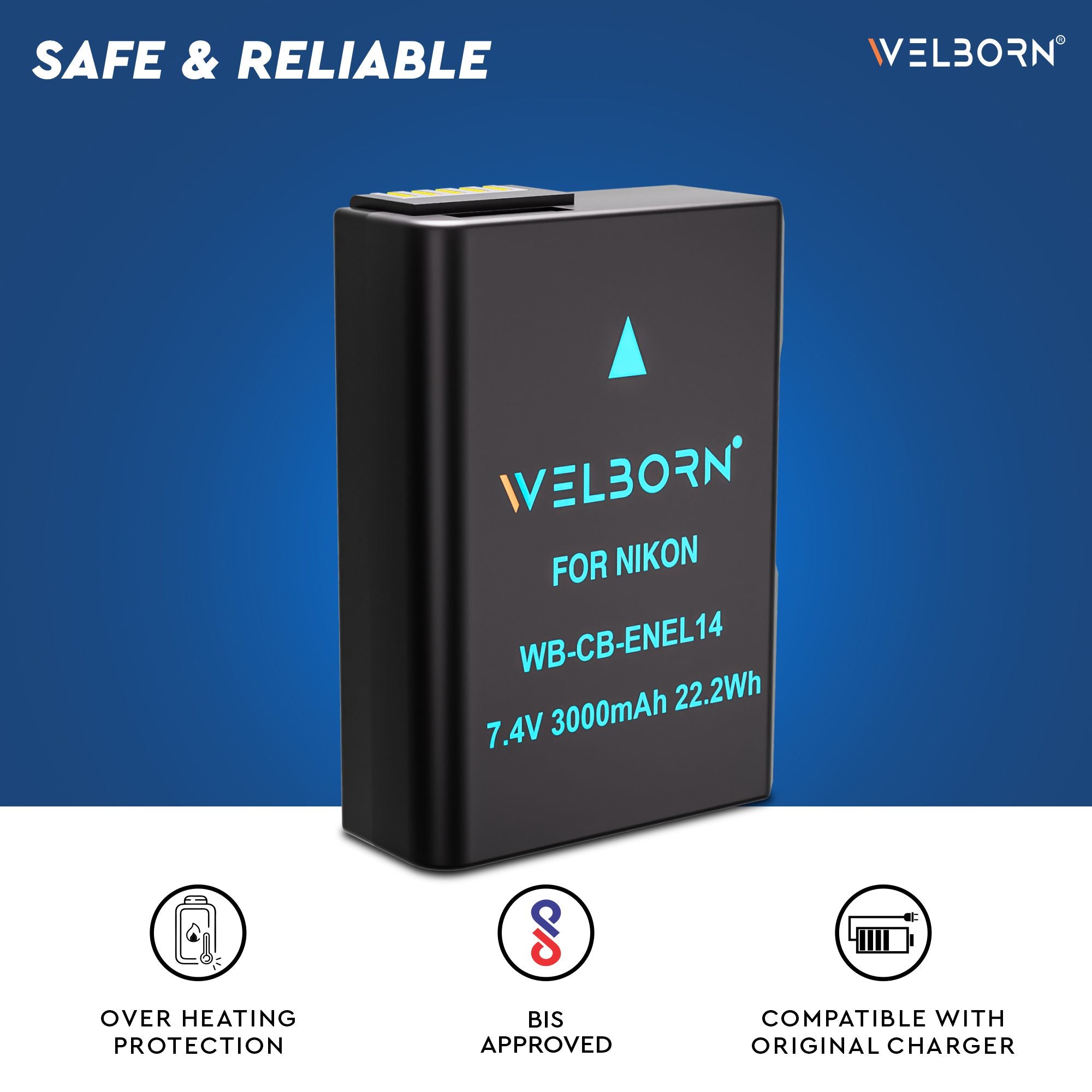 Welborn 3000 mAh (ENEL14 Platinum) Secondary Rechargeable Li-ion Battery for Nikon Digital Camera for Nikon D3100, D3200, D3300, D3400, D3500, D5100, D5200, D5300, D5500, D5600, DF DSLR & More