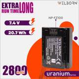 WELBORN NP-FZ100 Platinum Rechargable Battery Pack compatiable with Sony Alpha A1,A9 Mark ii,A9,A7s Mark III,A7 Mark IV A, A7R Mark IV, A7R Mark III A,A7R Mark III,A7c, A7 Mark III, A6600