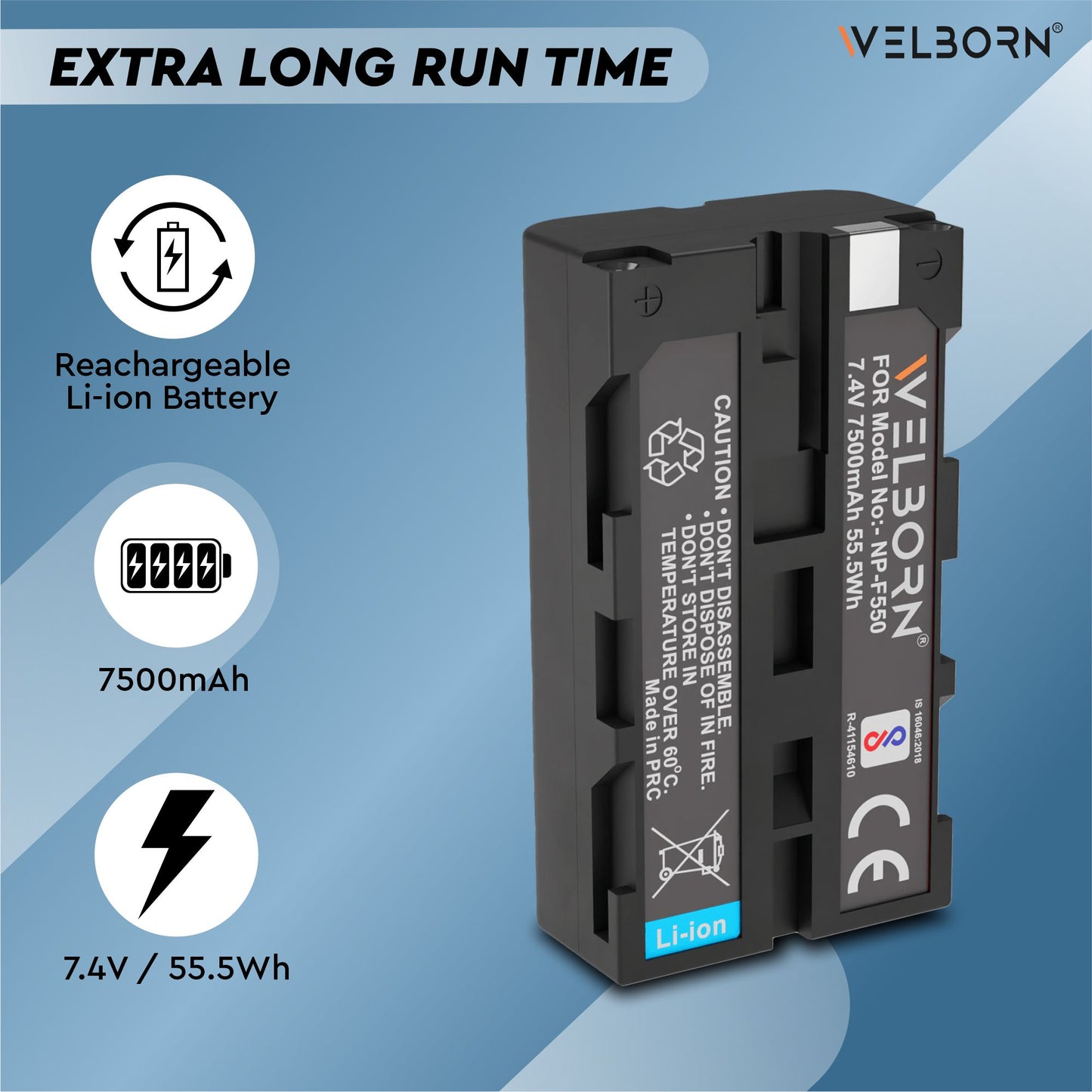 WELBORN F550 (7500 mAh) Lithium-ion Battery Compatible with Sony CCD-SC5 DCR-TRV210E DCR-TRV820E DCR-TRV900 DCR-VX1000 HDR-FX7E