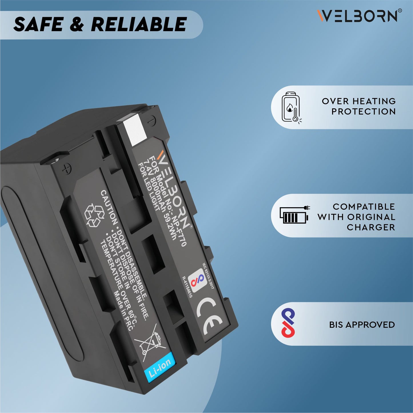 WELBORN F770 (8000 mAh) Lithium-ion Battery Compatible with Sony CCD-TR3 CCD-TR555 CCD-TR3000 CCD-TR3300 CCD-TRV75 DCR-TRV420 DCR-TRV520 DCR-TRV620 DCR-TRV720 HDR-FX1