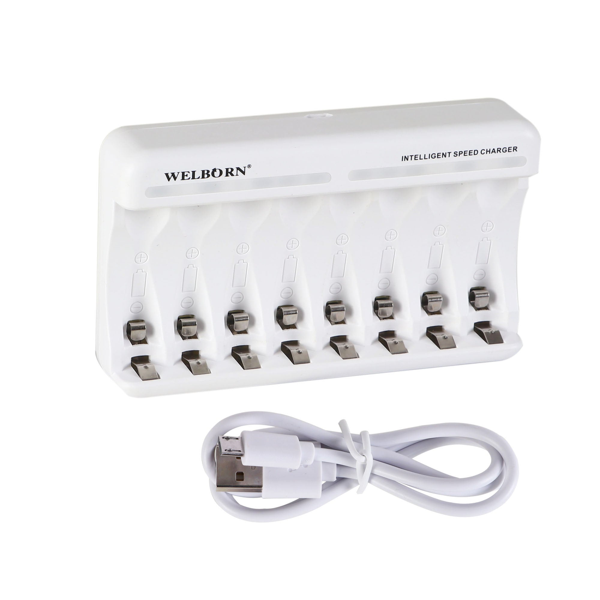 WELBORN WB-C-008 Ultra Fast Charger for Rechargeable Batteries AA & AAA Ni-MH, Charge 8 Batteries at a Time, Reliable Multi-Slot Charging