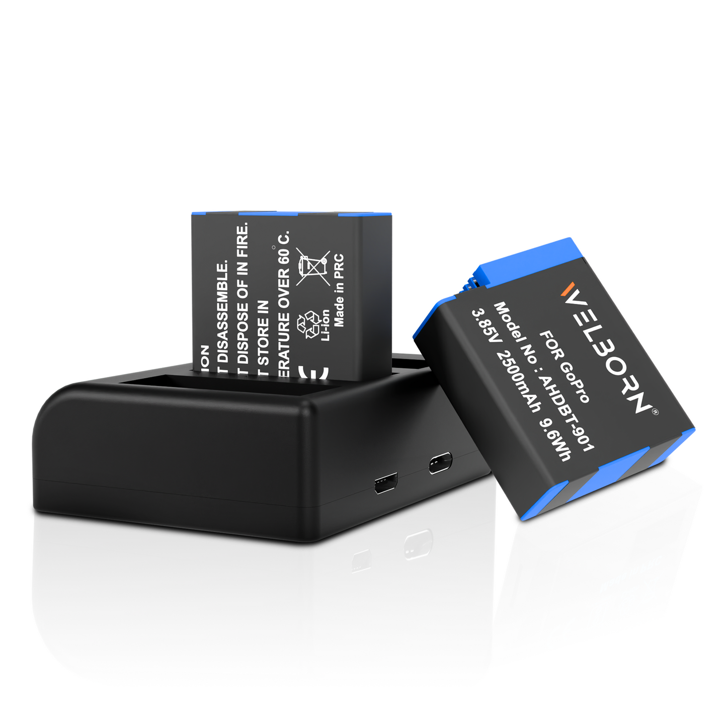 WELBORN 2 (AHDBT-901) Batteries and 3-Channel USB Battery Quick Charger with Type-C Cord for GoPro Hero 9 Black