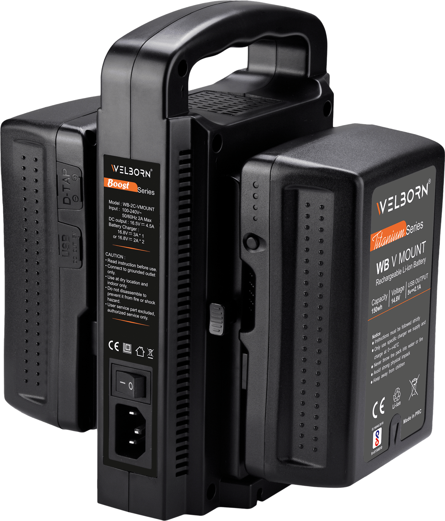 WELBORN Dual Slot V-Mount Charger (2C) for V-Mount Batteries – Fast Charging for Video & Cinema Gear