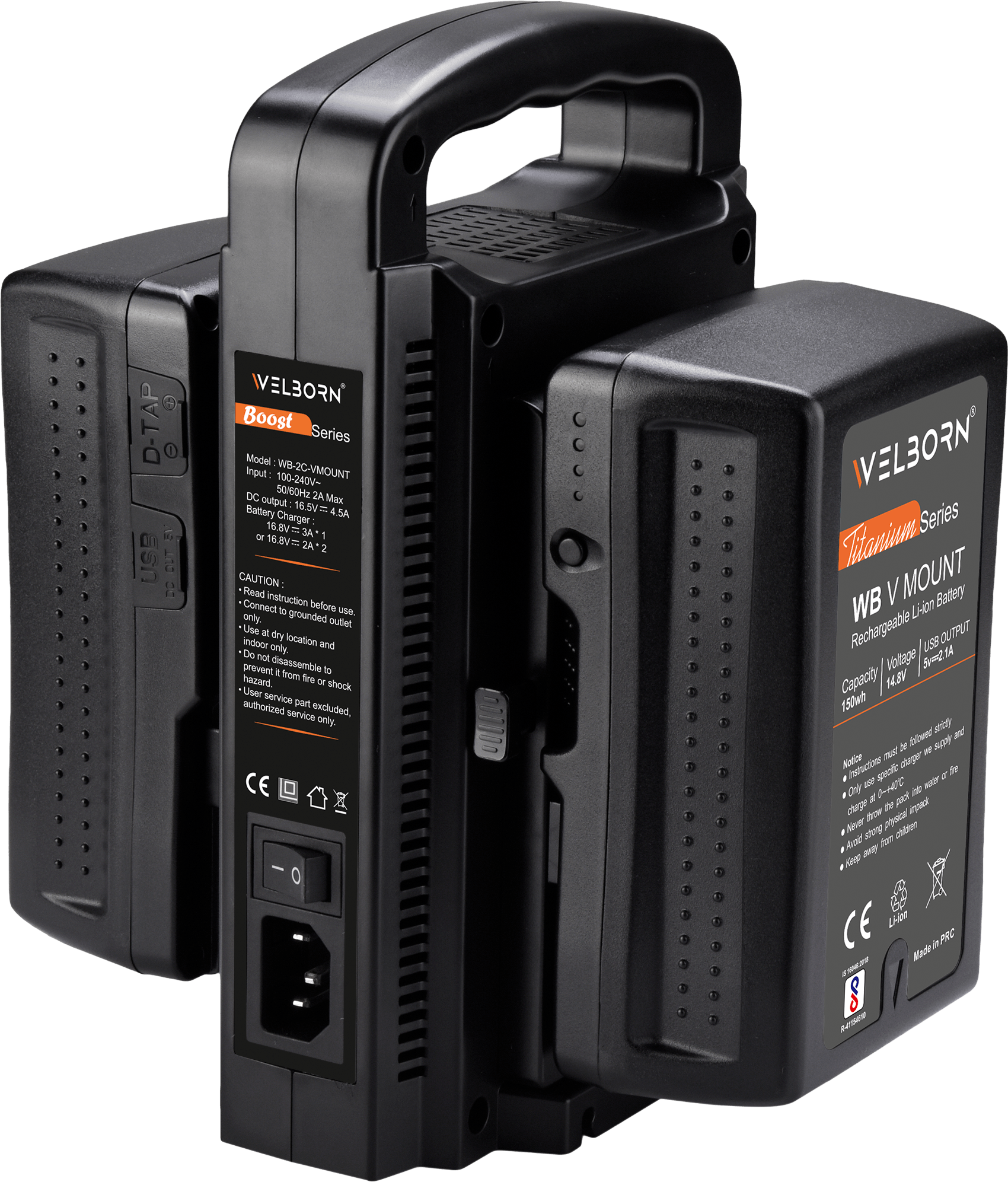 WELBORN Dual Slot V-Mount Charger (2C) for V-Mount Batteries – Fast Charging for Video & Cinema Gear