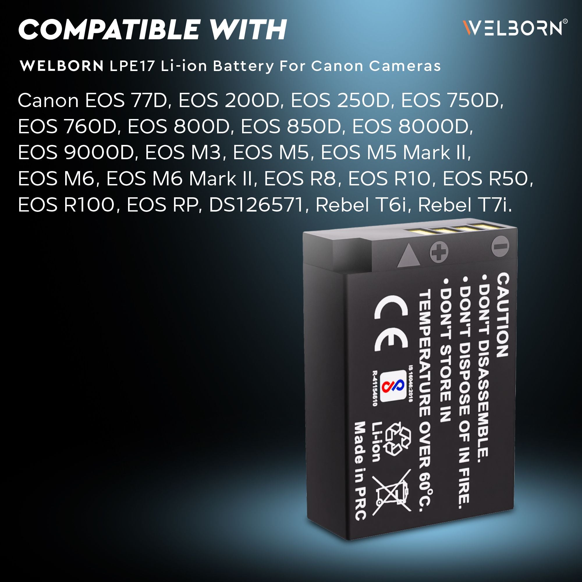 WELBORN Canon LP-E17 Compatible Camera Battery – Rechargeable Replacement Power Pack