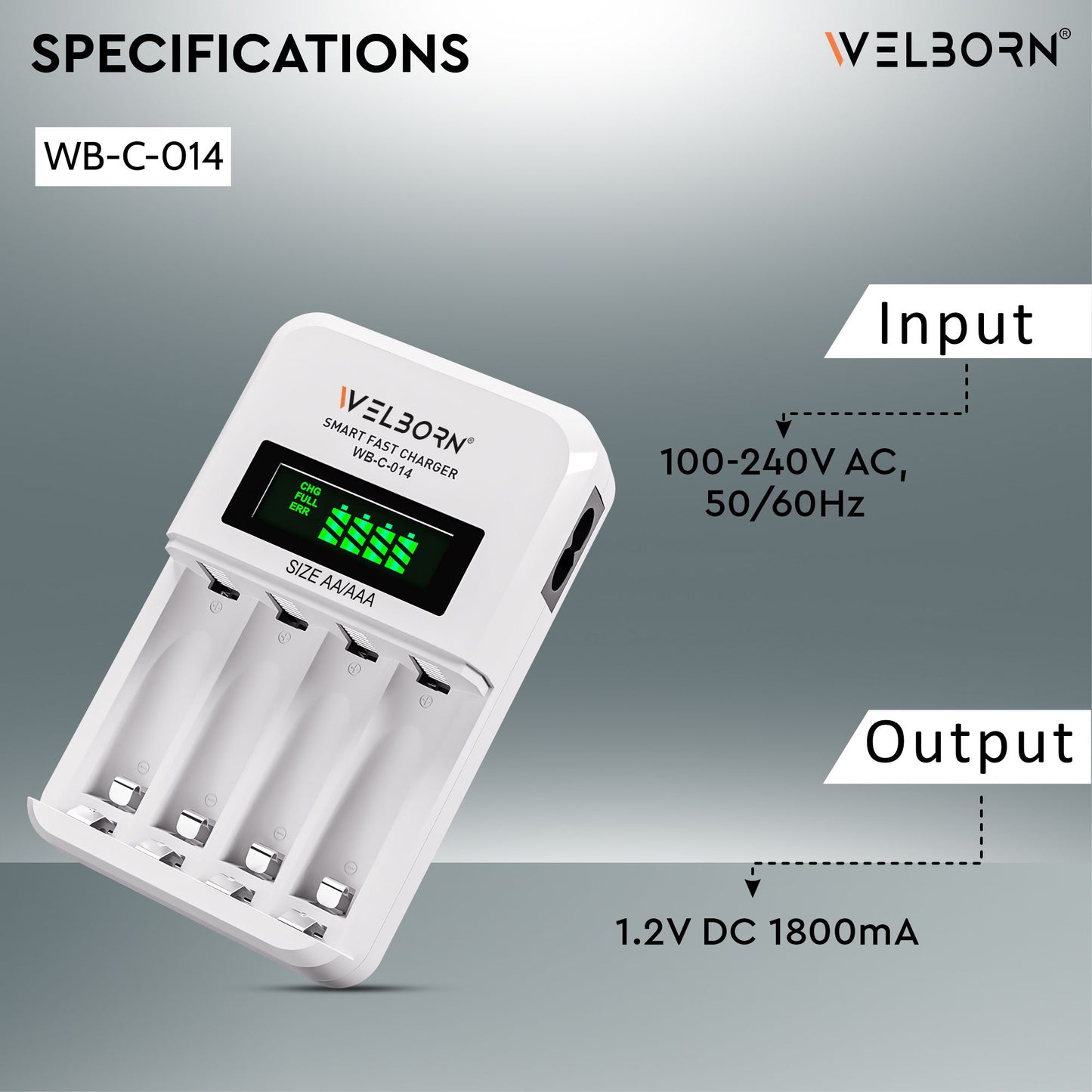 Welborn Ultra Fast Cell Charger for Rechargeable Batteries AA & AAA Ni-mh, with LCD Display Indicator, Smart Charge Control System, Charge 2 or 4 Batteries at a Time