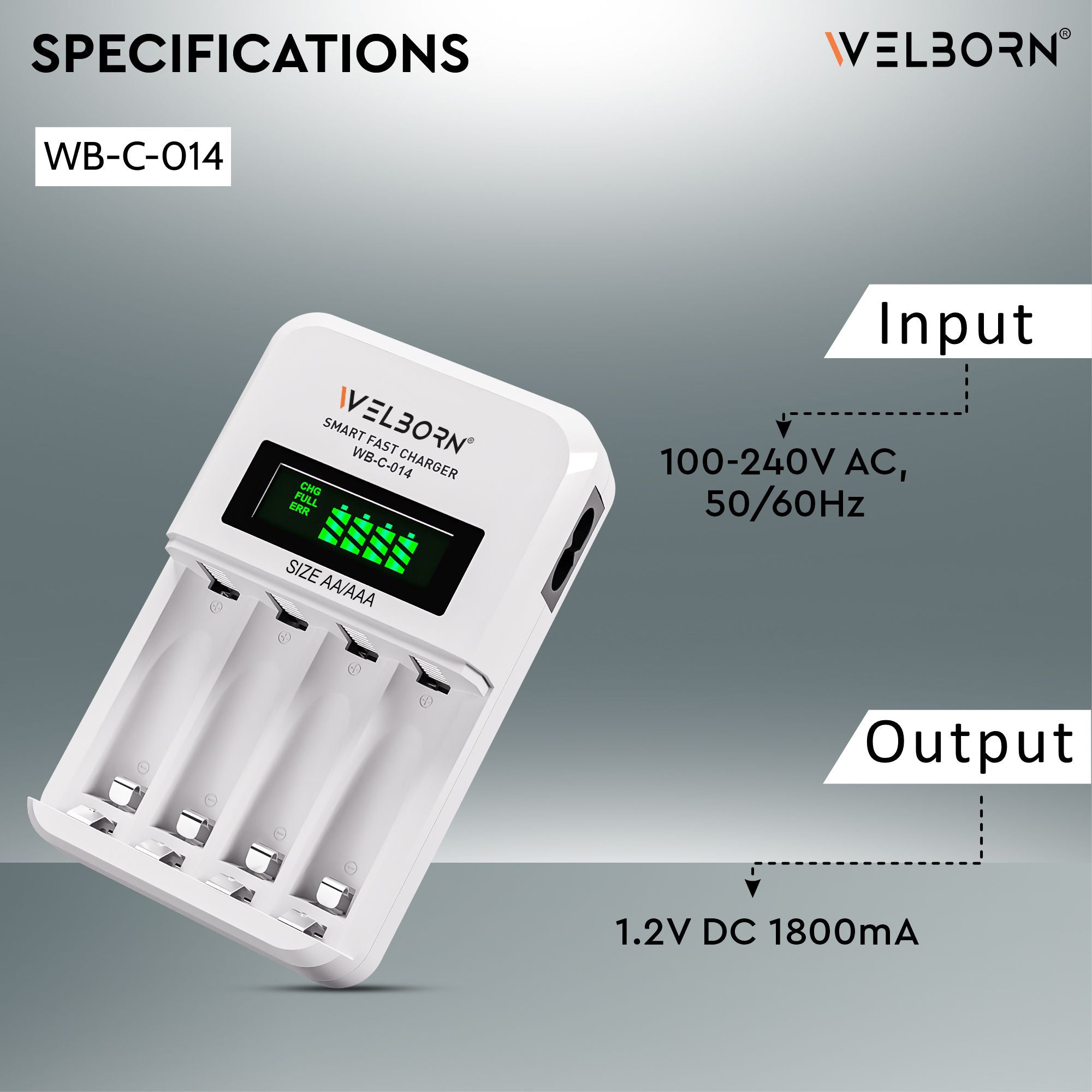 Welborn Ultra Fast Cell Charger for Rechargeable Batteries AA & AAA Ni-mh, with LCD Display Indicator, Smart Charge Control System, Charge 2 or 4 Batteries at a Time