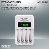 Welborn Ultra Fast Cell Charger for Rechargeable Batteries AA & AAA Ni-mh, with LCD Display Indicator, Smart Charge Control System, Charge 2 or 4 Batteries at a Time