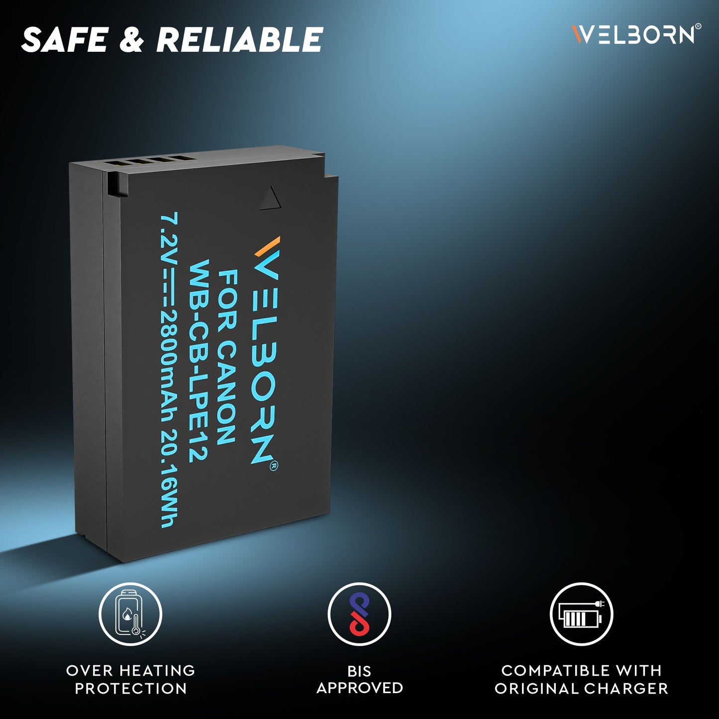WELBORN LPE12 (2800 mAh) Rechargeable Battery Pack Compatible with Canon EOS M, M10, M100, M200, Rebel SL1, EOS 100D, M50, M50 Mark II | PowerShot SX70 HS | Canon Camera Battery