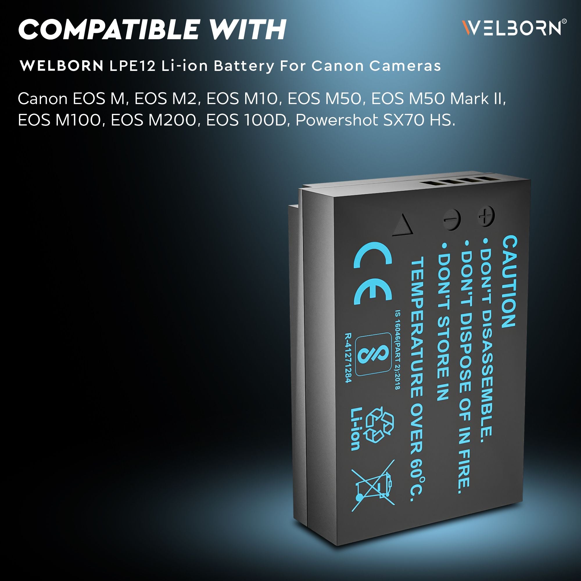 WELBORN LPE12 (2800 mAh) Rechargeable Battery Pack Compatible with Canon EOS M, M10, M100, M200, Rebel SL1, EOS 100D, M50, M50 Mark II | PowerShot SX70 HS | Canon Camera Battery