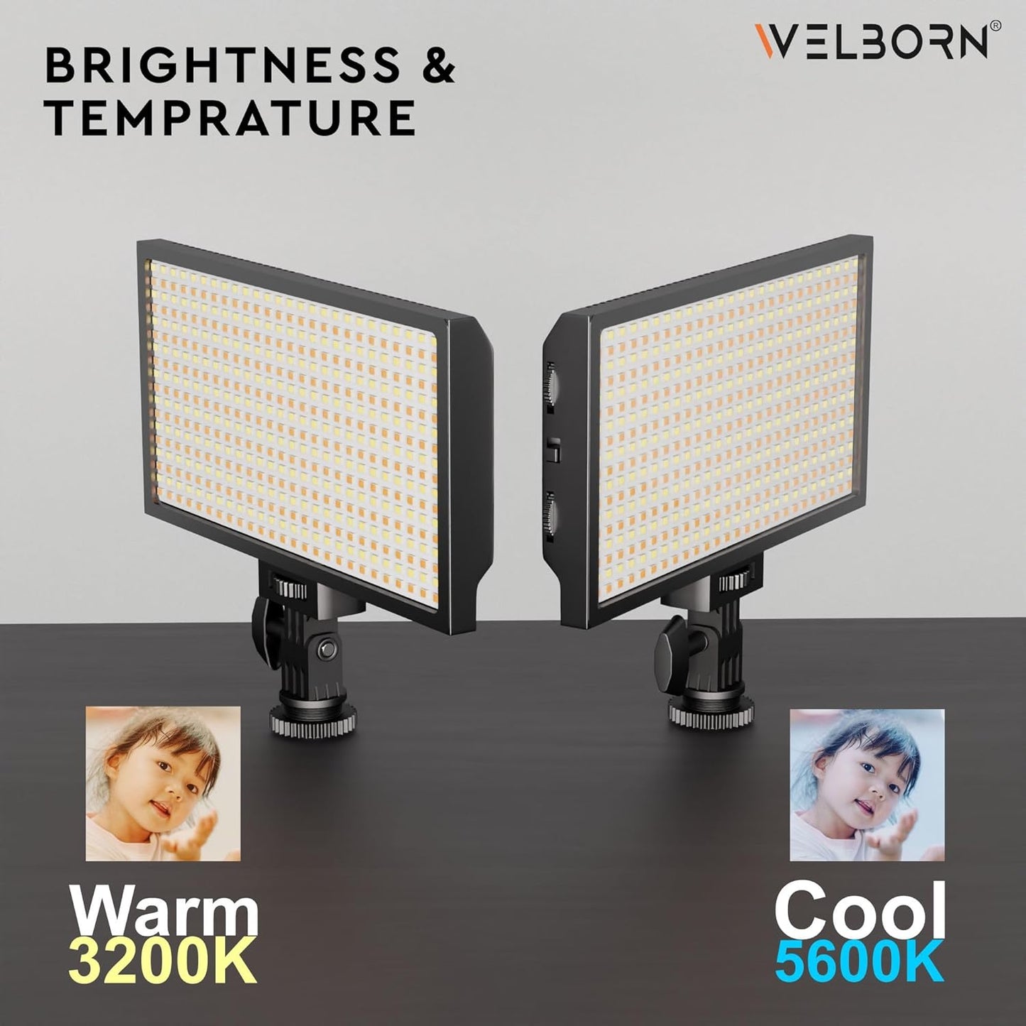 Welborn VL-468B Professional Video Light Dimmable 3200k -5600k for YouTube Video, Product Photography, Makeup Shoot and More