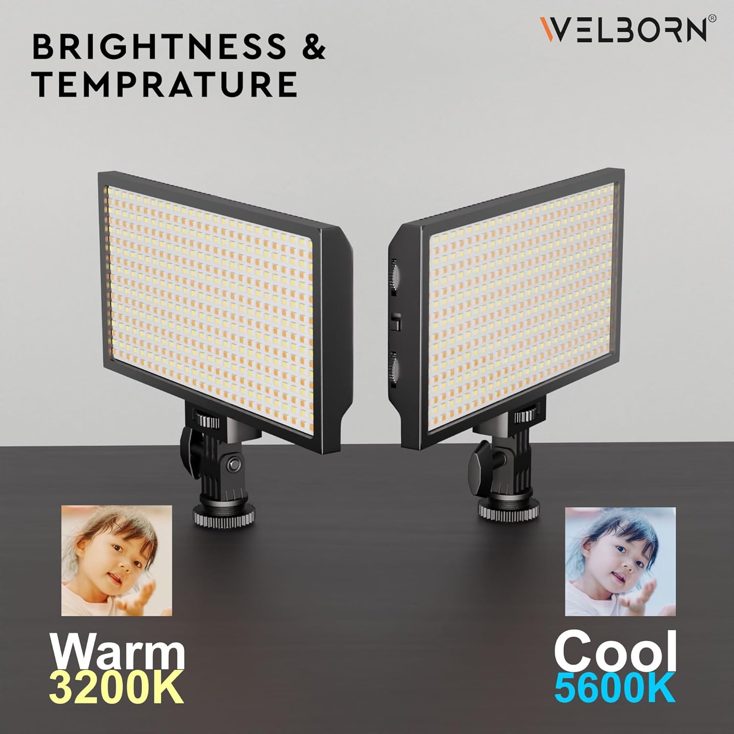 Welborn VL-468B Professional Video Light Dimmable 3200k -5600k for YouTube Video, Product Photography, Makeup Shoot and More