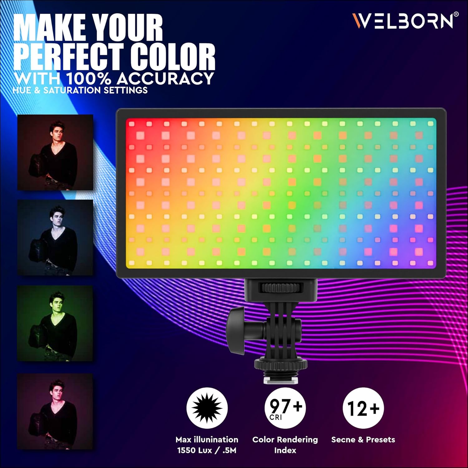 Welborn 468RGB LED Video Light, Adjustable Color Temperature, Professional Lighting