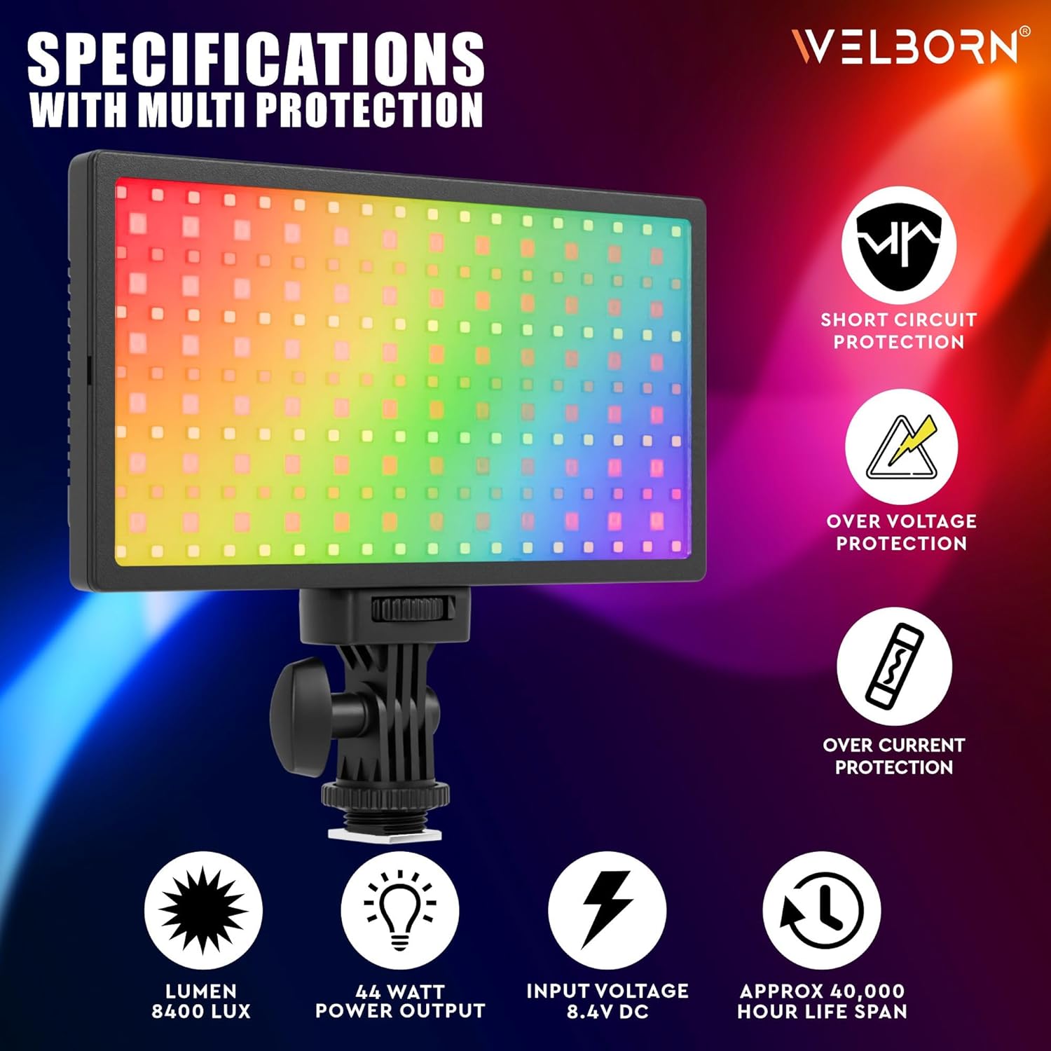 Welborn 468RGB LED Video Light, Adjustable Color Temperature, Professional Lighting