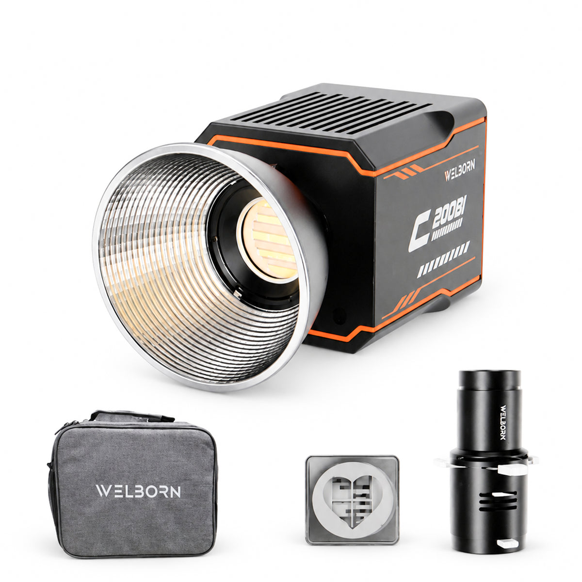 WELBORN C200Bi 200W Bi-Color COB LED Video Light | 25000 Lux High Brightness | 96+ CRI & TLCI | 180° Adjustable Rotation | App Control | FX Lighting Modes | Fan Cooling | Professional Studio Light for Photography & Videography