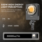 WELBORN F500BI 500W COB Bi-Color LED Video Light | Adjustable Color Temperature | 96+ CRI & TLCI | App Control | 180° Rotation | Professional Continuous Lighting for Photography, Videography, Studio & Film Production