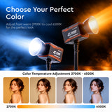 WELBORN C200Bi 200W Bi-Color COB LED Video Light | 25000 Lux High Brightness | 96+ CRI & TLCI | 180° Adjustable Rotation | App Control | FX Lighting Modes | Fan Cooling | Professional Studio Light for Photography & Videography