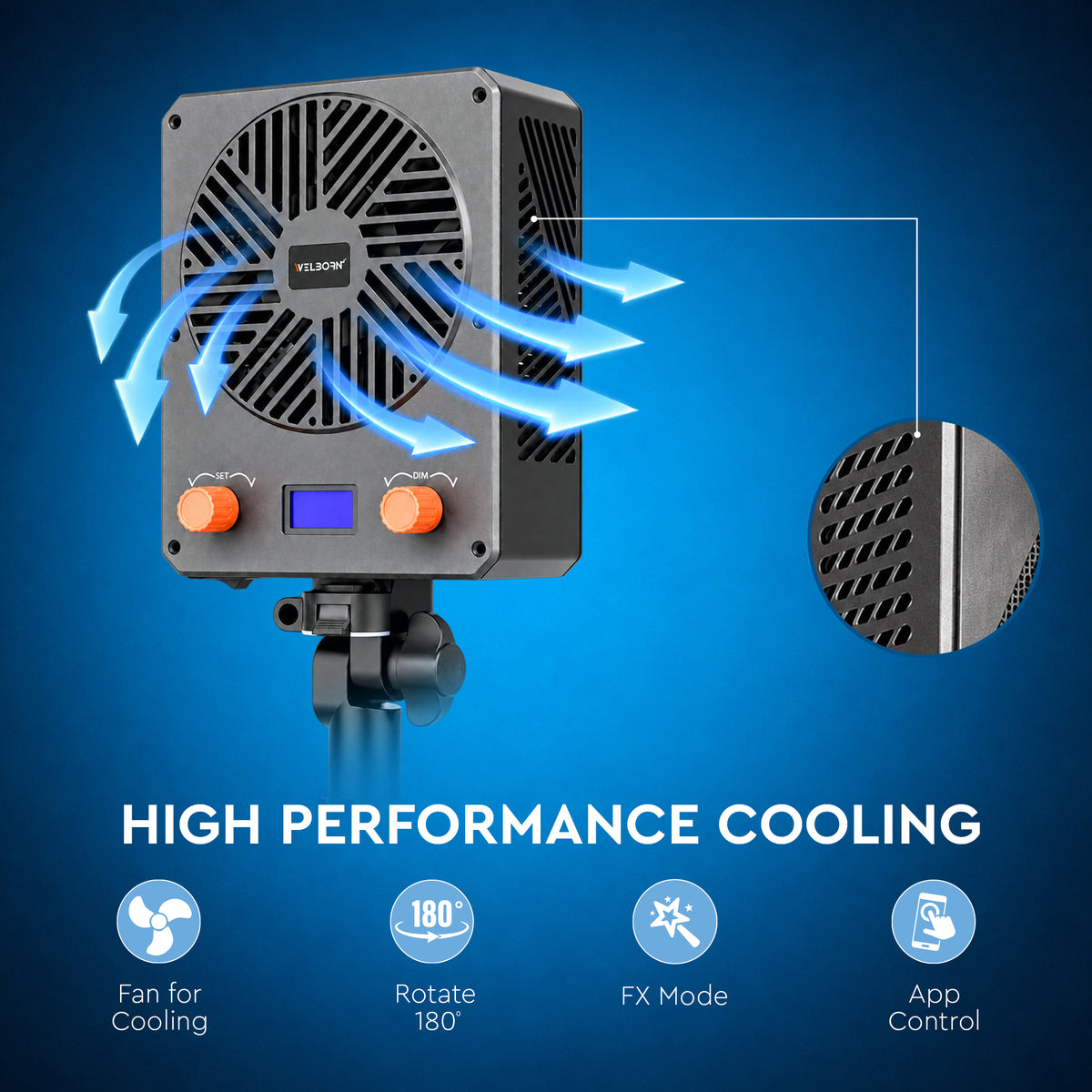 WELBORN F500BI 500W COB Bi-Color LED Video Light | Adjustable Color Temperature | 96+ CRI & TLCI | App Control | 180° Rotation | Professional Continuous Lighting for Photography, Videography, Studio & Film Production