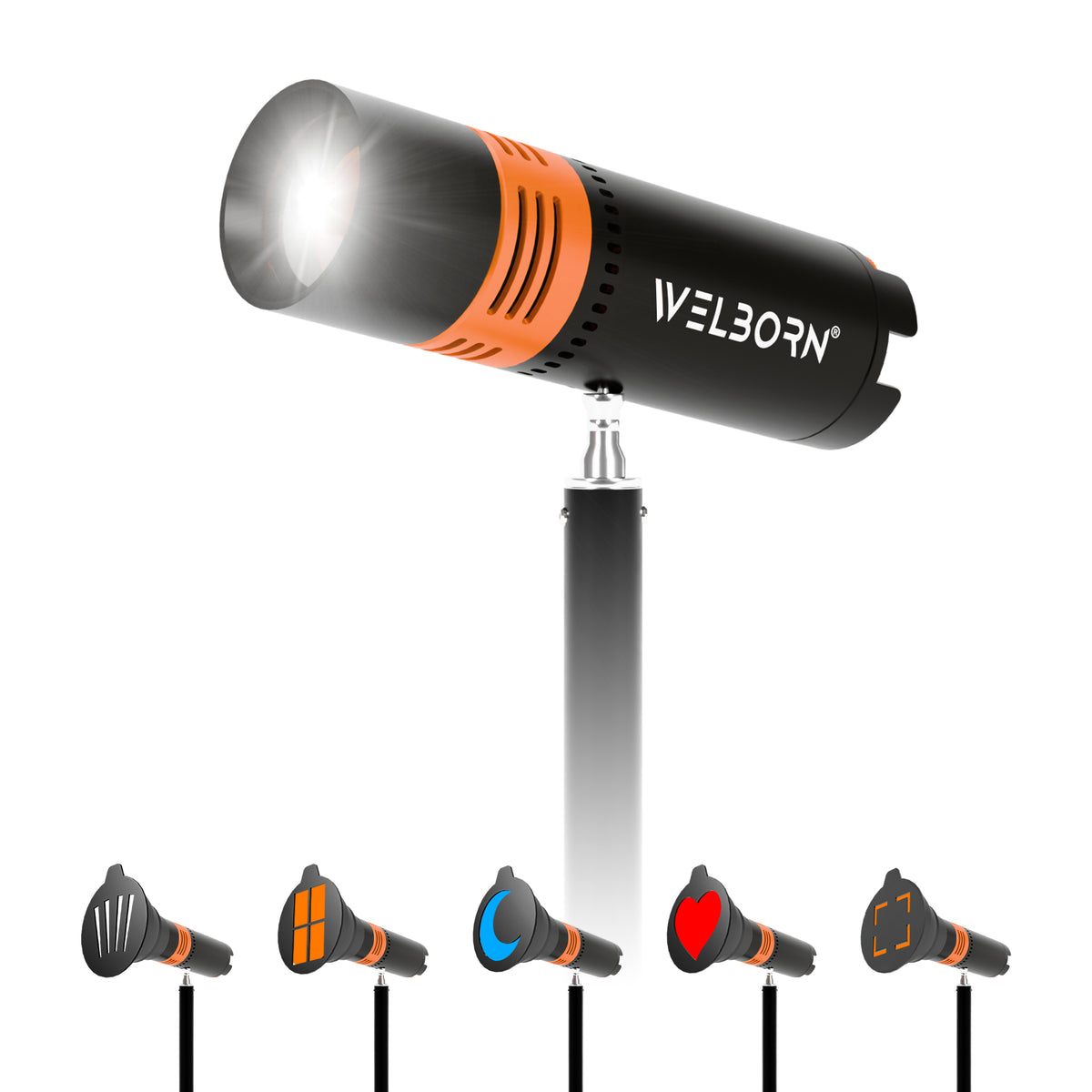 WELBORN WB-OS-70R RGB LED Video Spotlight 4500mAh | 1–100% Dimming | 4 Color Modes | 22 GOBO Effects | USB-C Rechargeable Portable Light for Photography, YouTube & Vlogging