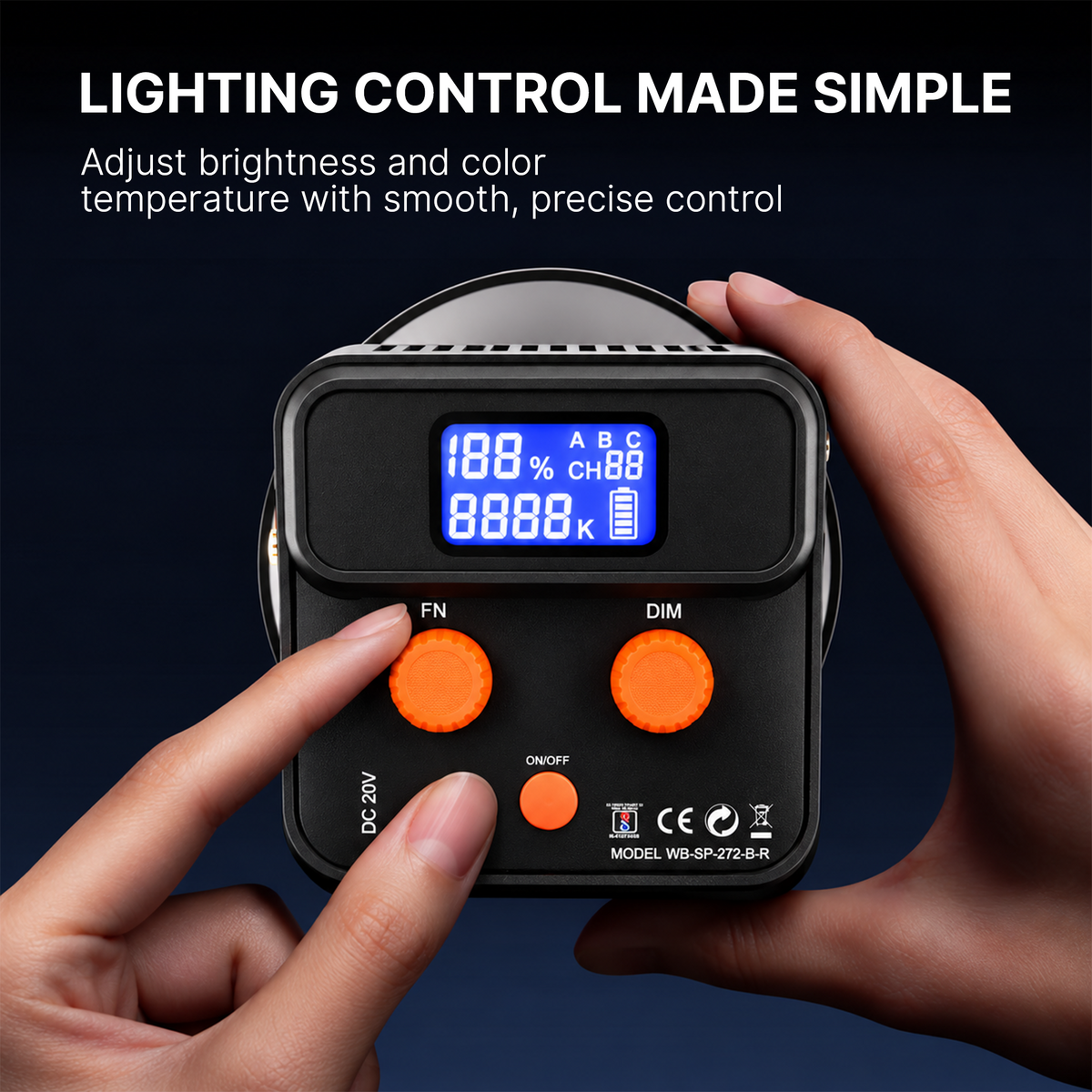 WELBORN WB-SP-272 Bi-Color COB LED Video Light | 160W Professional Continuous Lighting | 19,000 Lux Illumination | 2800K–6500K Color Temperature | App Control | High CRI/TLCI 98+ | For Photography, Videography & Studio