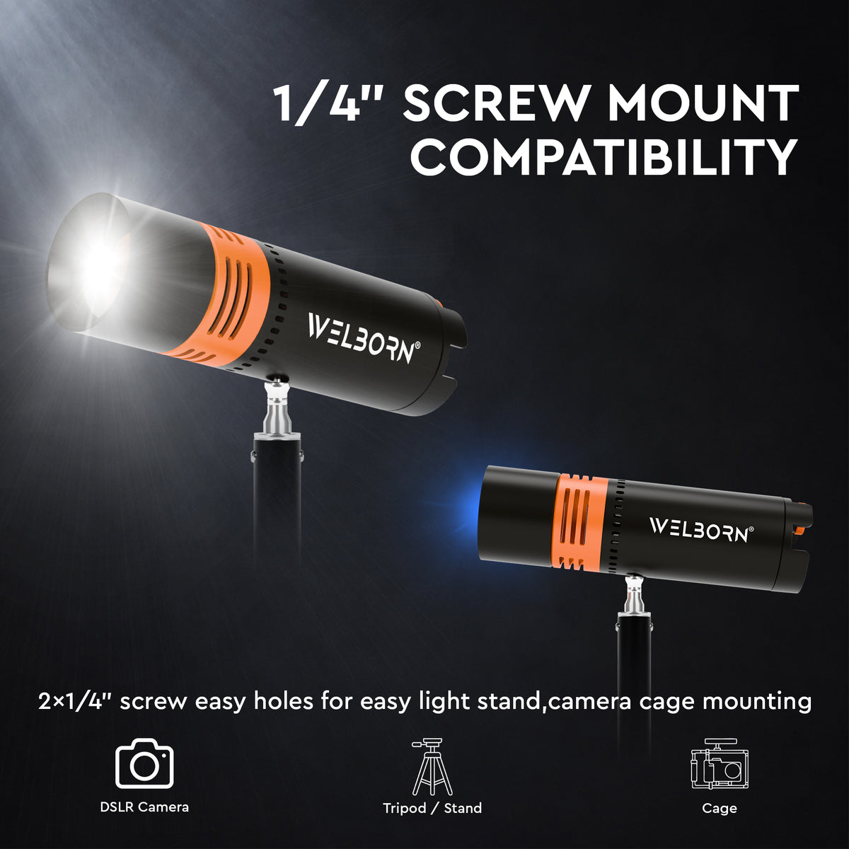 WELBORN WB-OS-70R RGB LED Video Spotlight 4500mAh | 1–100% Dimming | 4 Color Modes | 22 GOBO Effects | USB-C Rechargeable Portable Light for Photography, YouTube & Vlogging