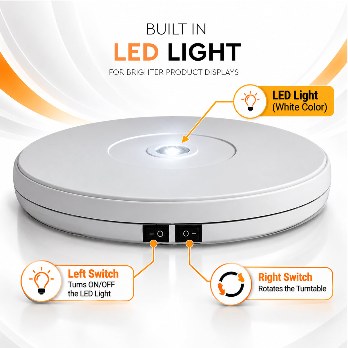 WELBORN 25cm Product Photography Turntable | 15KG Max Load Capacity | 360° Two-Way Rotation | Electric Rotating Display Stand for Product Photography, Video, Live Streaming & 360° Product Shoots
