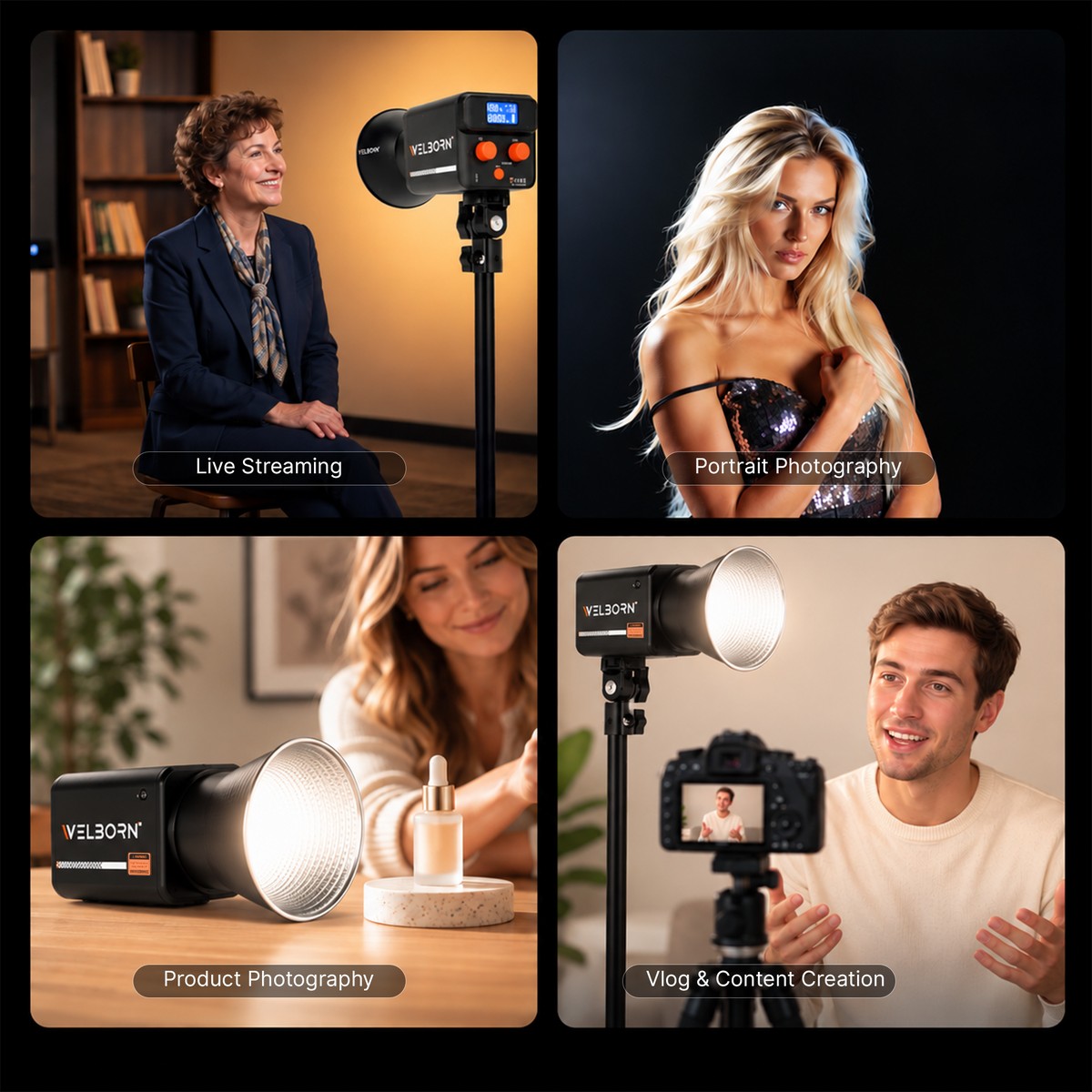 WELBORN WB-SP-272 Bi-Color COB LED Video Light | 160W Professional Continuous Lighting | 19,000 Lux Illumination | 2800K–6500K Color Temperature | App Control | High CRI/TLCI 98+ | For Photography, Videography & Studio