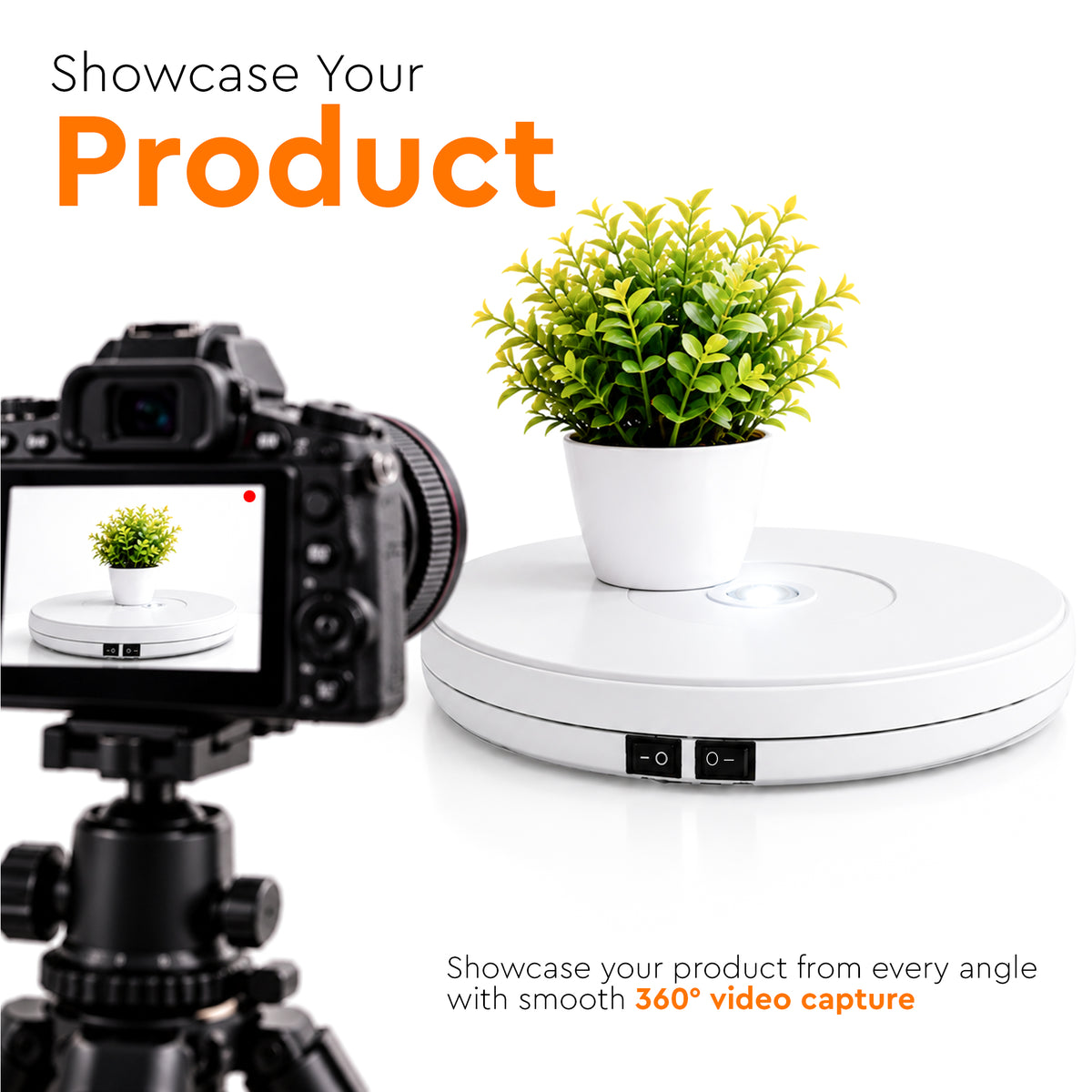 WELBORN 25cm Product Photography Turntable | 15KG Max Load Capacity | 360° Two-Way Rotation | Electric Rotating Display Stand for Product Photography, Video, Live Streaming & 360° Product Shoots
