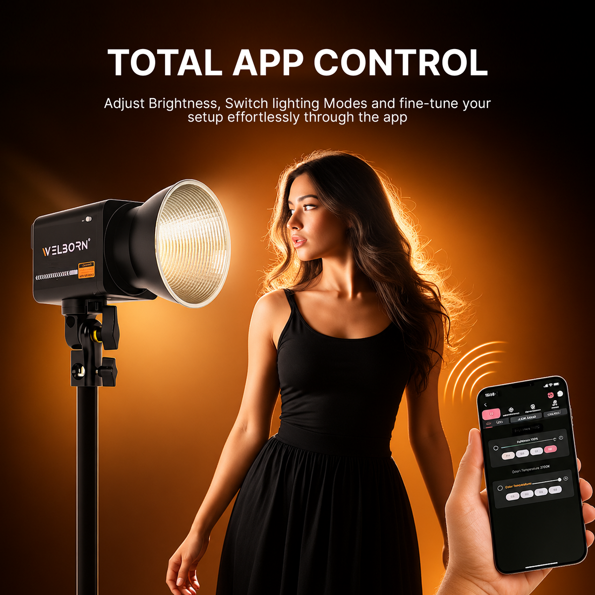 WELBORN WB-SP-272 Bi-Color COB LED Video Light | 160W Professional Continuous Lighting | 19,000 Lux Illumination | 2800K–6500K Color Temperature | App Control | High CRI/TLCI 98+ | For Photography, Videography & Studio