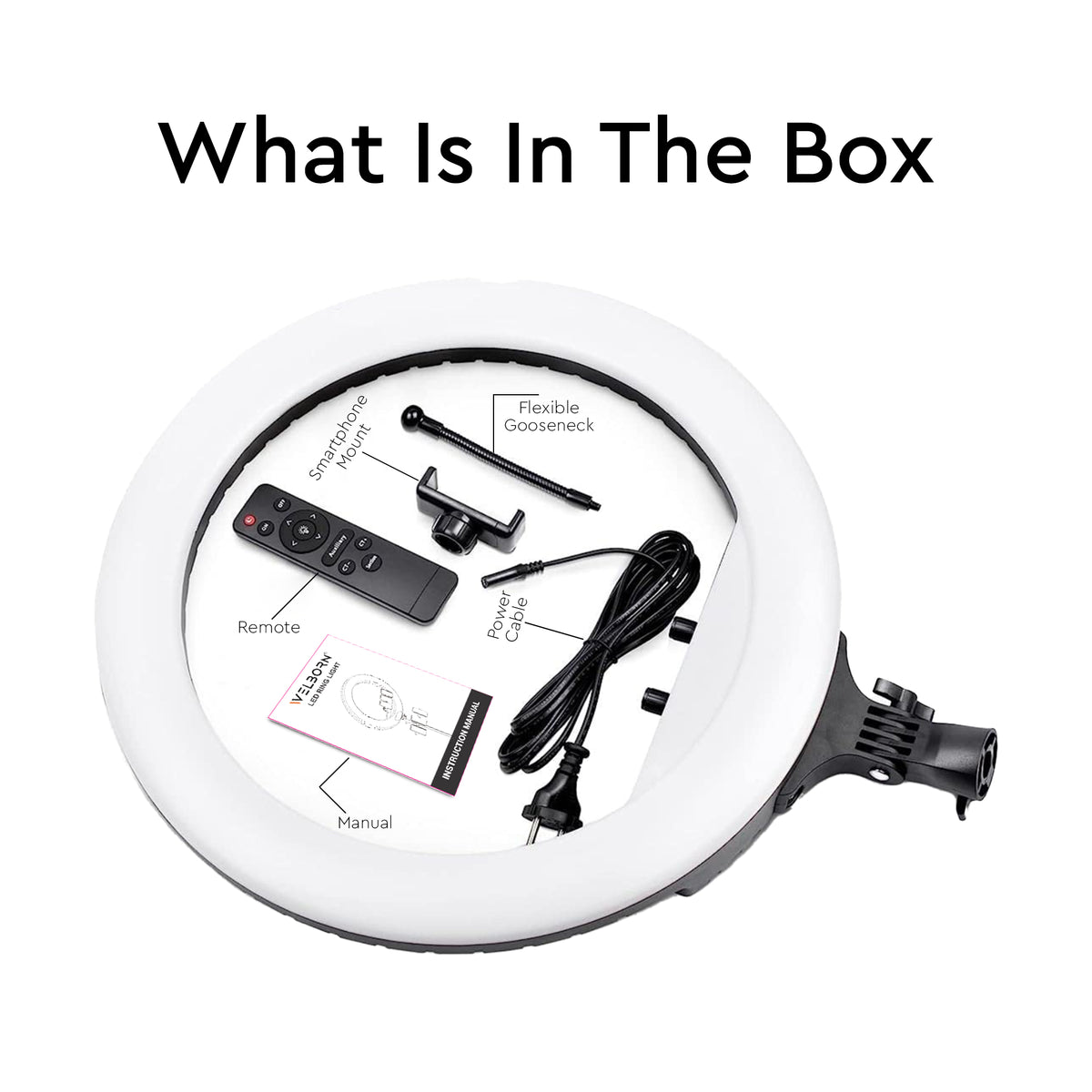 WELBORN (WB-RL-19B RT) LED Ring Light with Remote Control | Adjustable Lighting | Smartphone Holder | USB Support | For Photography, Video & Vlogging