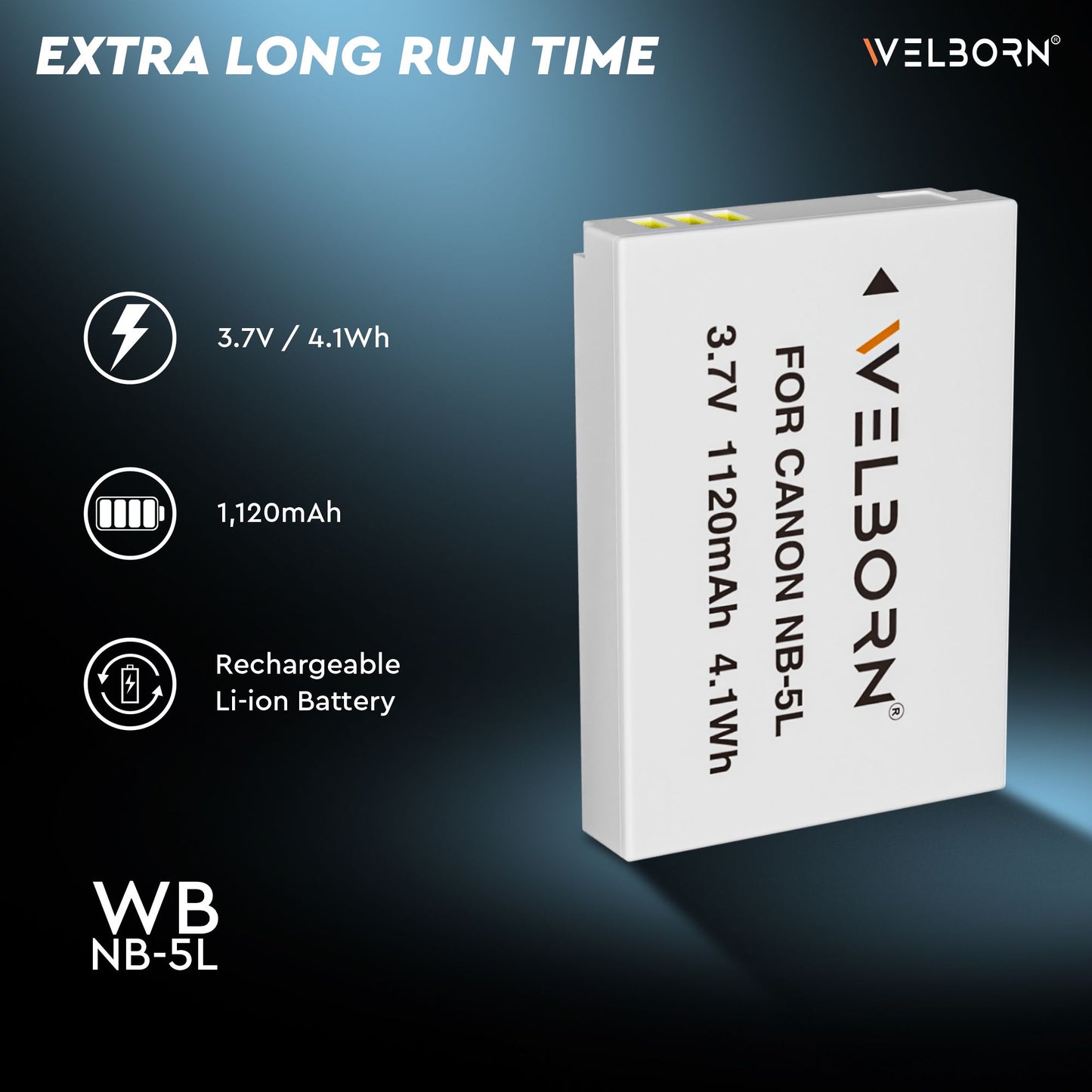 WELBORN NB5L Rechargeable Battery Pack Compatible with Canon Digital IXUS 870IS,970IS,980 is,990 is,90IS| Power Shot SD880 is,SD790 is,SD890 is,SD990 is,SD970 is, S100, S110,SX200 is,SX210 is