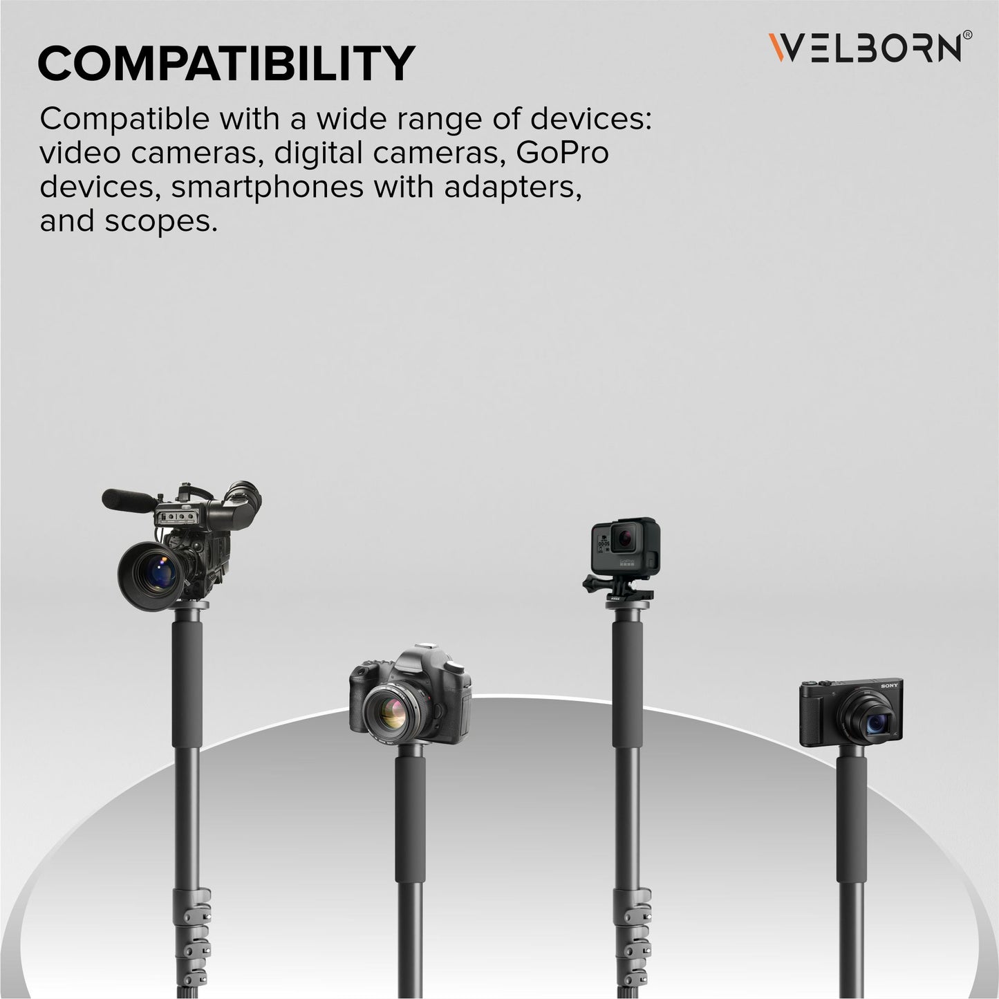 WELBORN Professional Monopod 047 | Lightweight & Portable |4 Sections