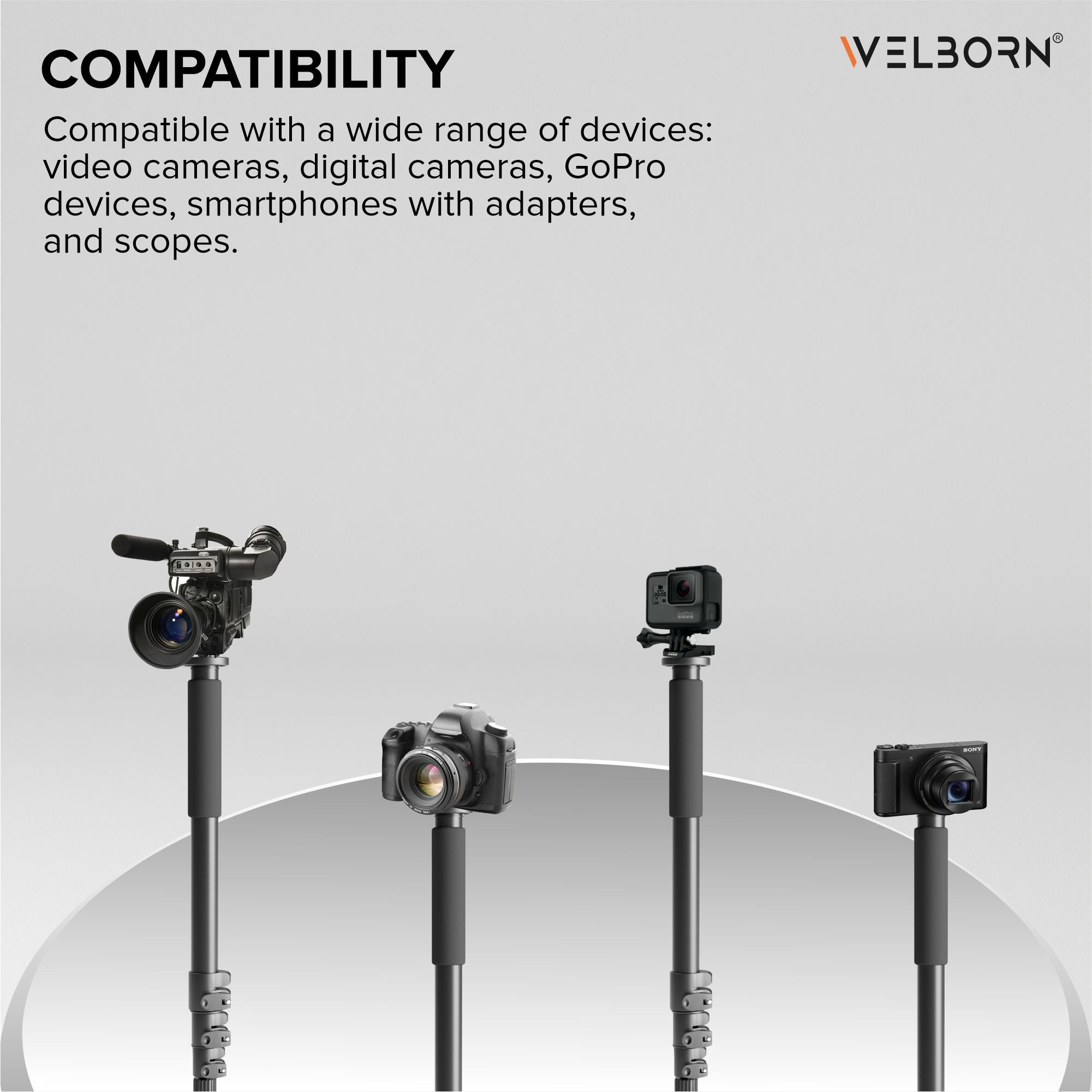 WELBORN Professional Monopod 047 | Lightweight & Portable |4 Sections