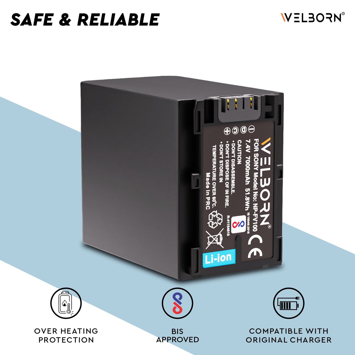 WELBORN NP-FV100 Platinum Digital Li-ion Battery for Sony FDR-AX53,FDR-AX700,HDR-CX455,HDR-CX675,DCR-SR21,DCR-SR60,DCR-SR68,DCR-SR88 Camera Battery (14000mAh)