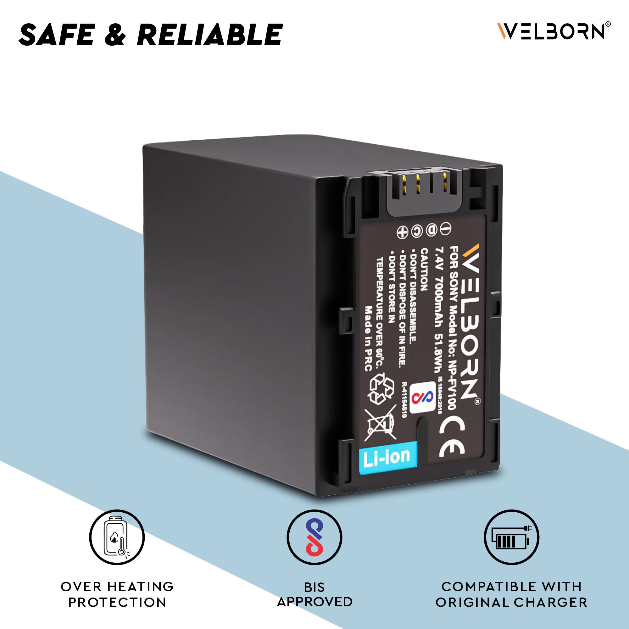 WELBORN NP-FV100 Platinum Digital Li-ion Battery for Sony FDR-AX53,FDR-AX700,HDR-CX455,HDR-CX675,DCR-SR21,DCR-SR60,DCR-SR68,DCR-SR88 Camera Battery (14000mAh)