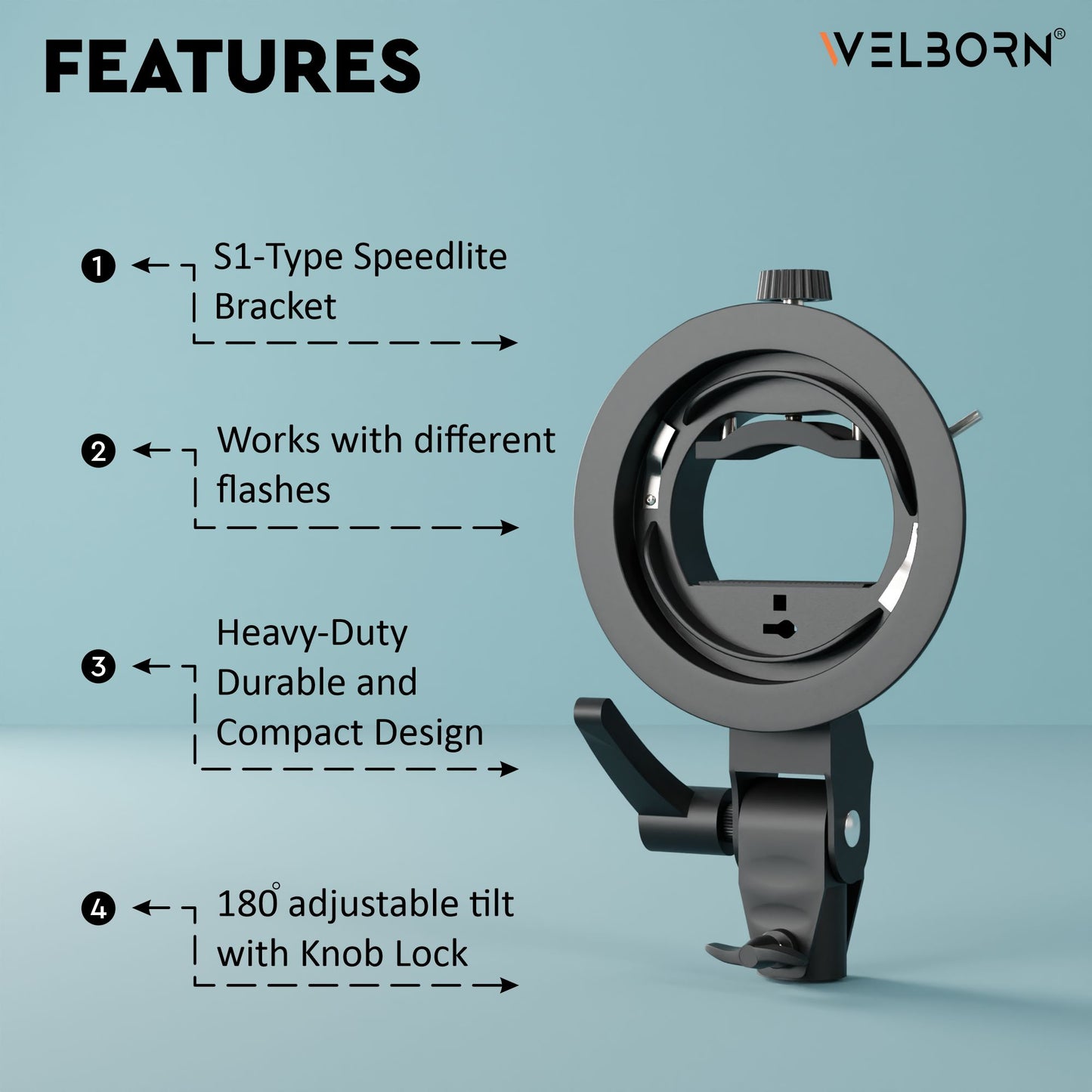 Welborn S1 Bracket S-Type Elinchrom S Mount Holder - Flash Mounting Solution for Speedlite , Snoot , and Softbox - Elevate Your Photography